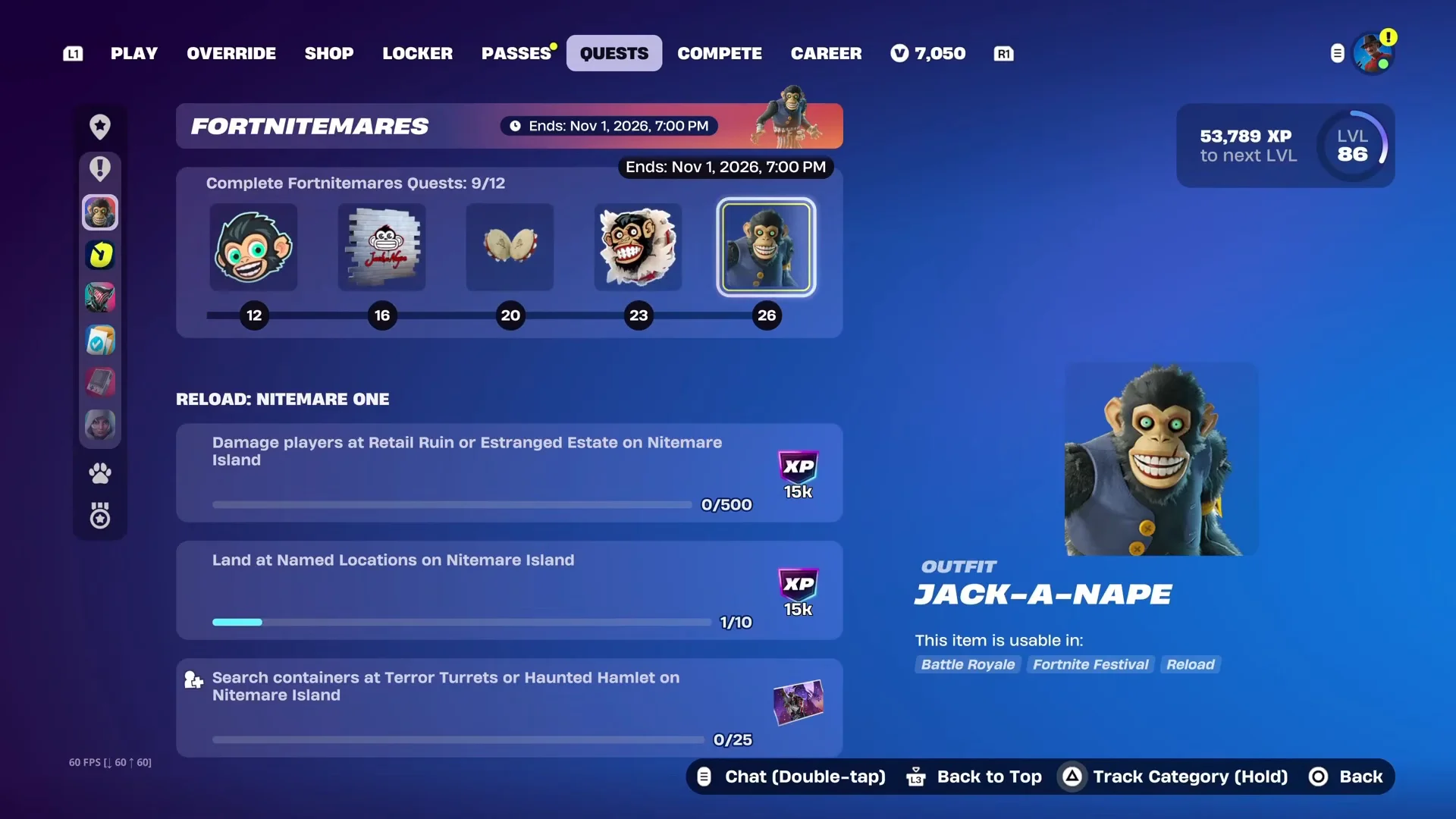 Fortnitemares Quests and Jack-A-Nape reward overview