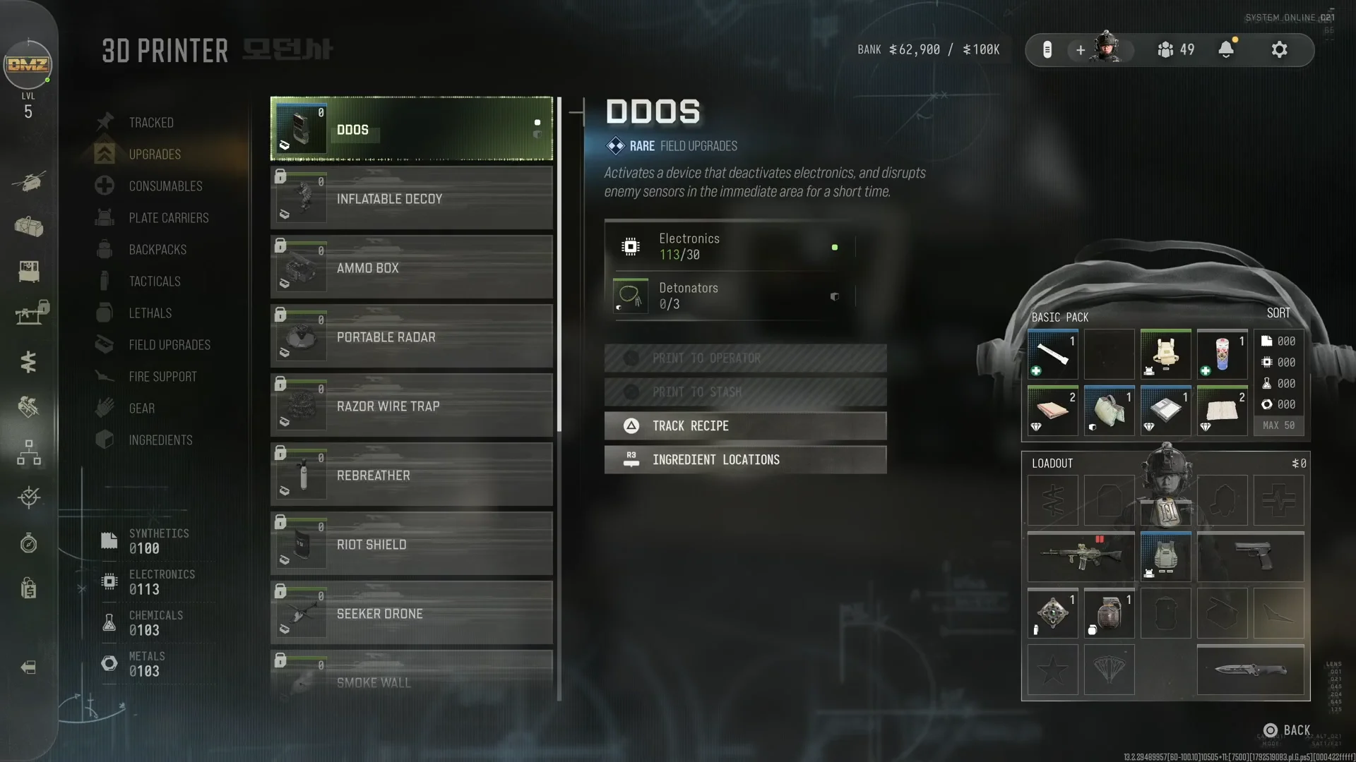 3D Printer Menu and DDOS Recipe