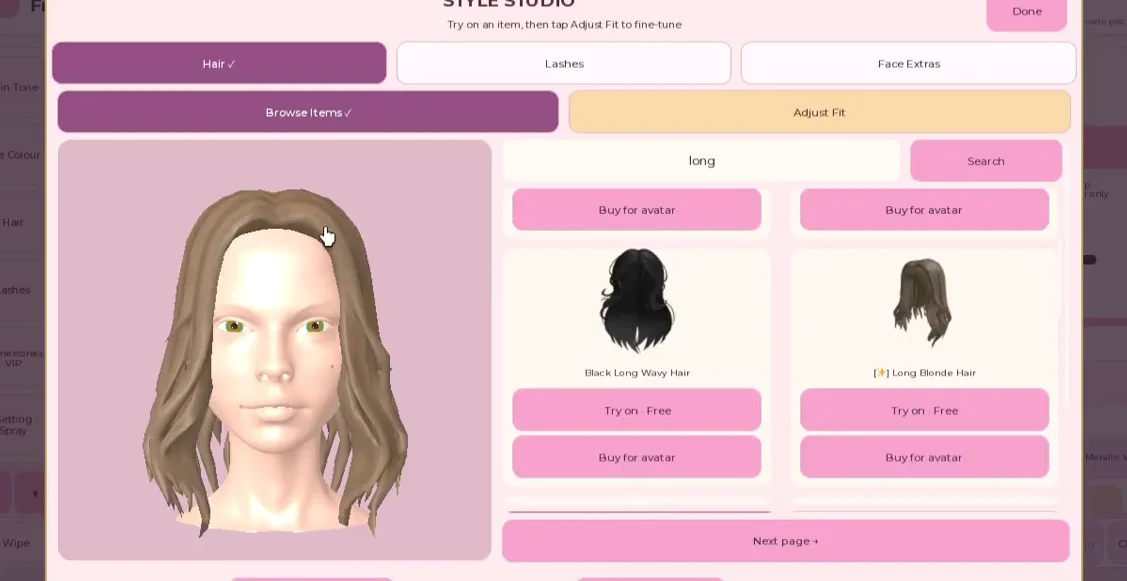 Searching and Equipping Hair Styles
