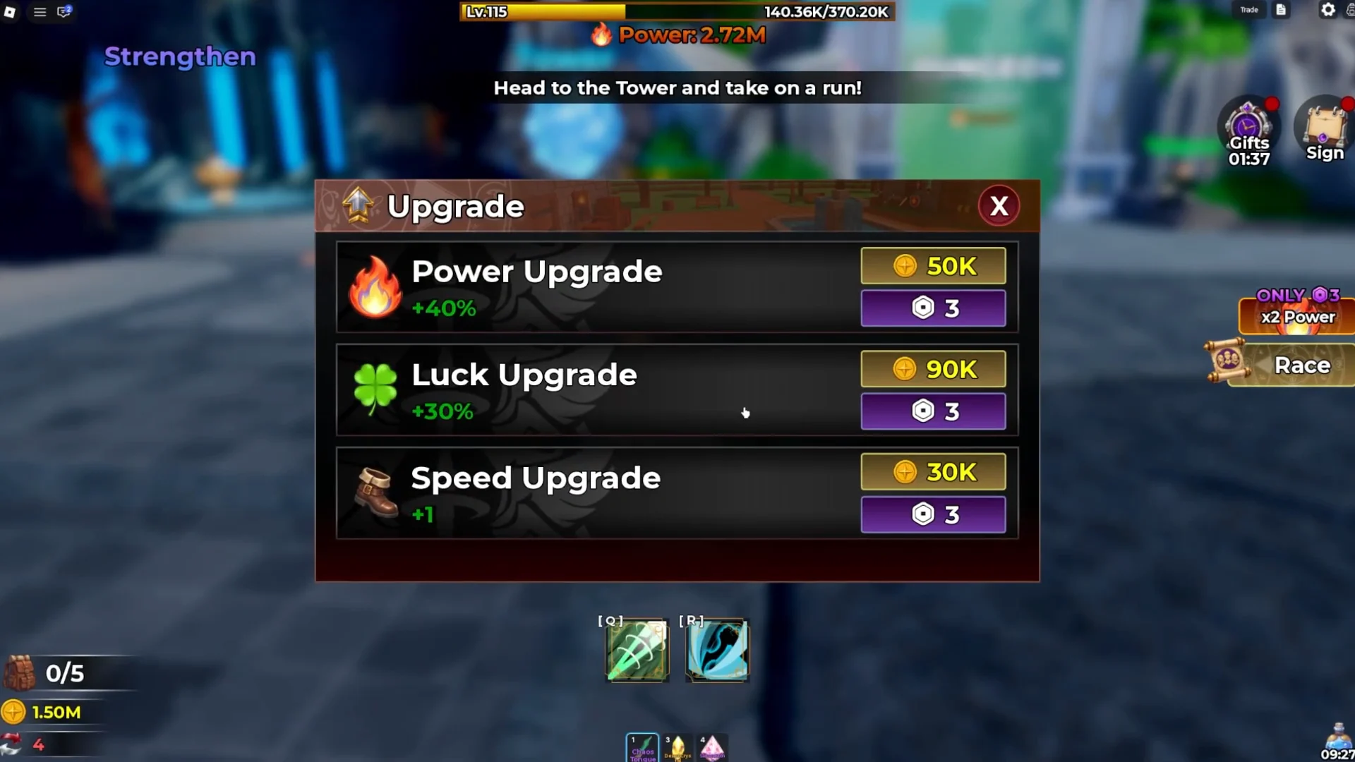 Stat Upgrades Menu