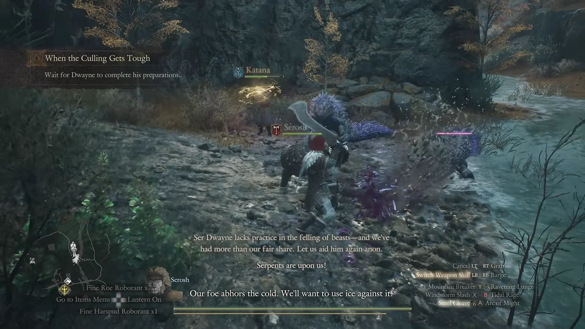 Battling river creatures