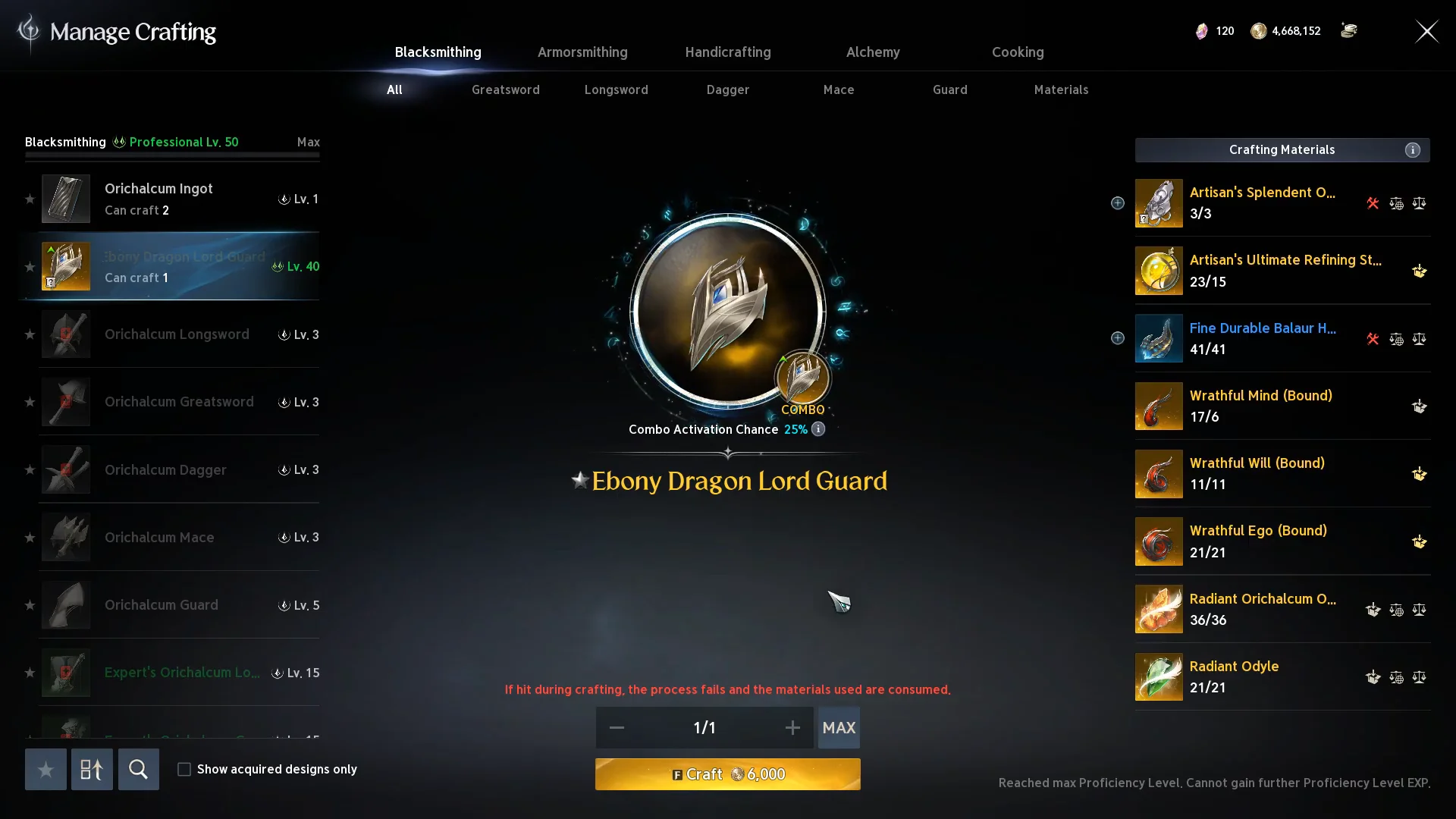 Ebony Dragon Lord Guard recipe