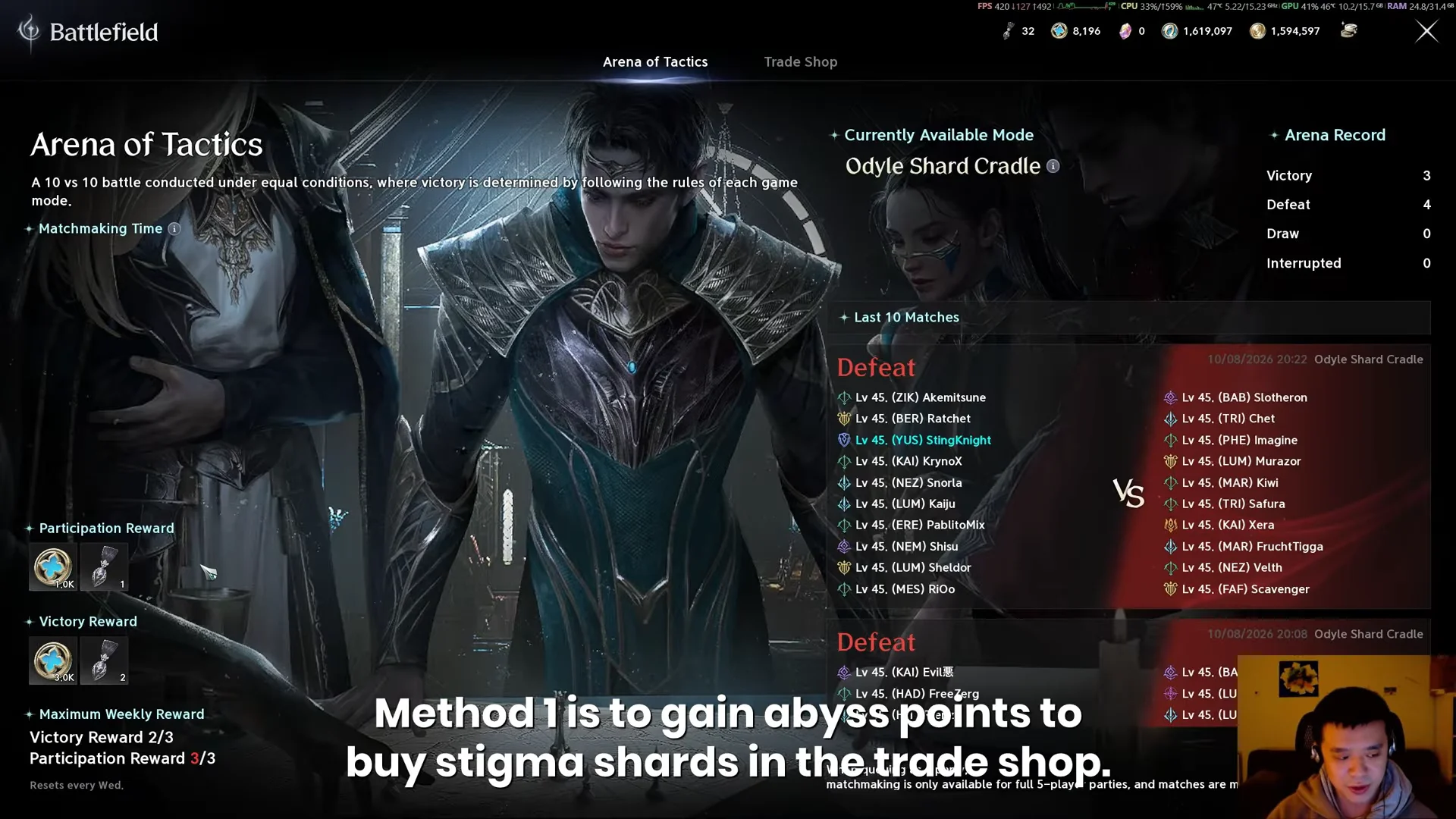 Method 1: Abyss Points via Arena of Tactics