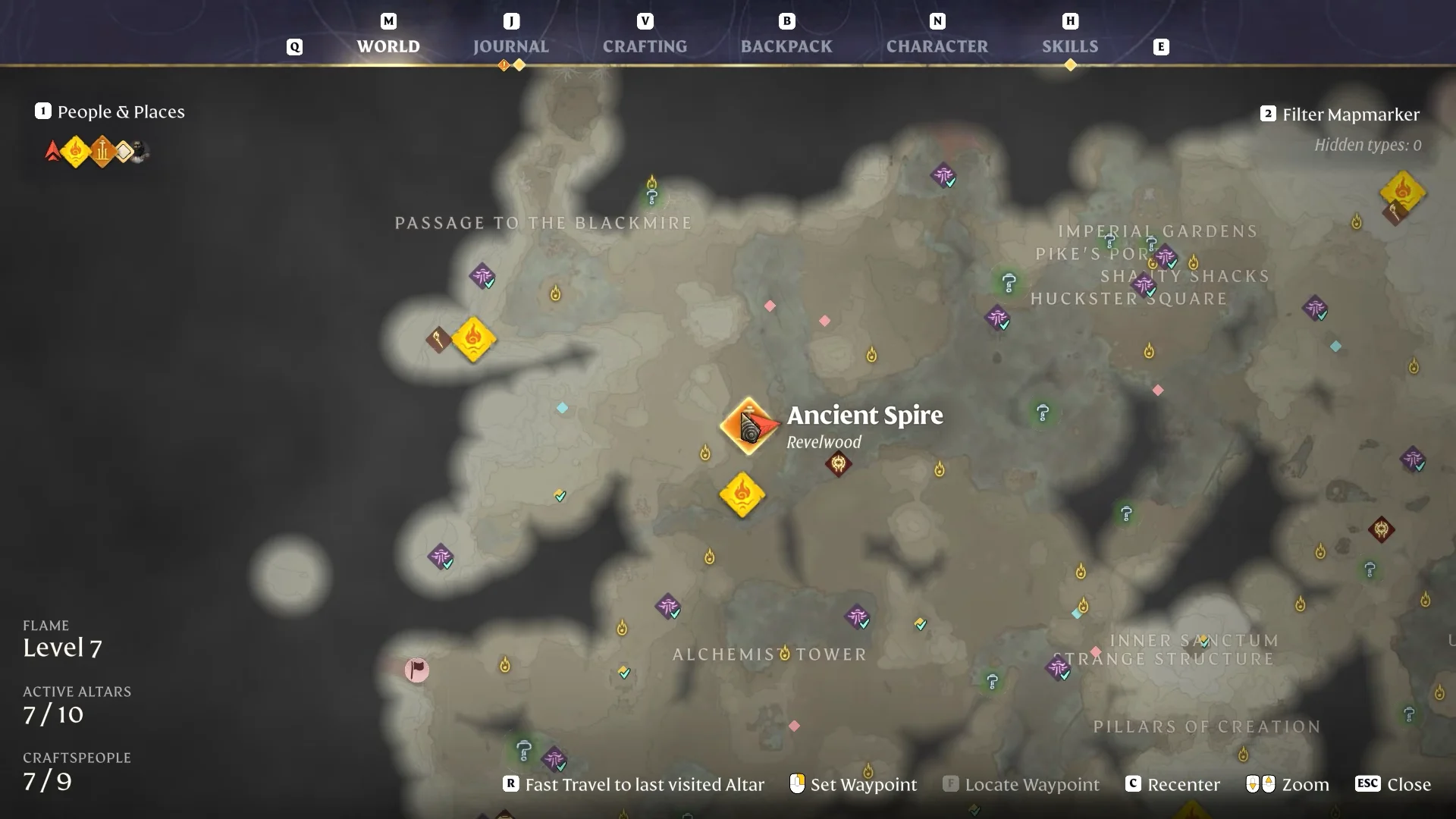 map with the Ancient Spire Revelwood fast travel point