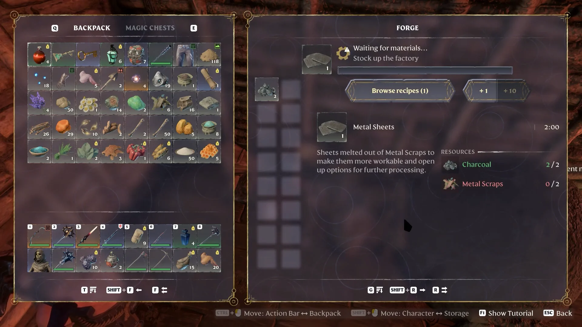 Forge with the Metal Sheets recipe (Charcoal, Metal Scraps)