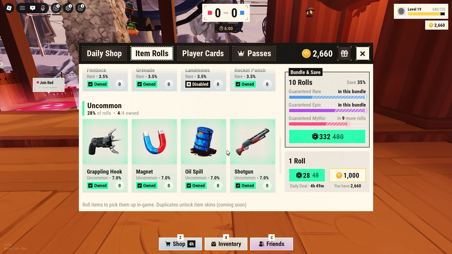Shop Item Rolls menu