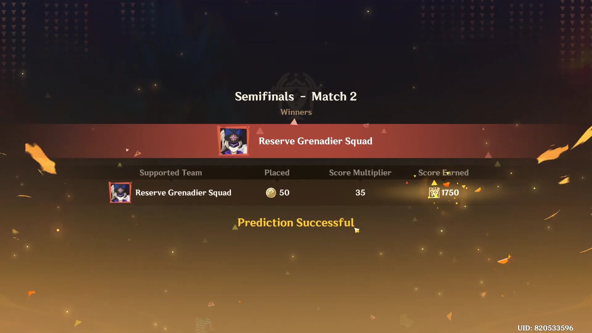 Semifinals Match 2 Result Screen