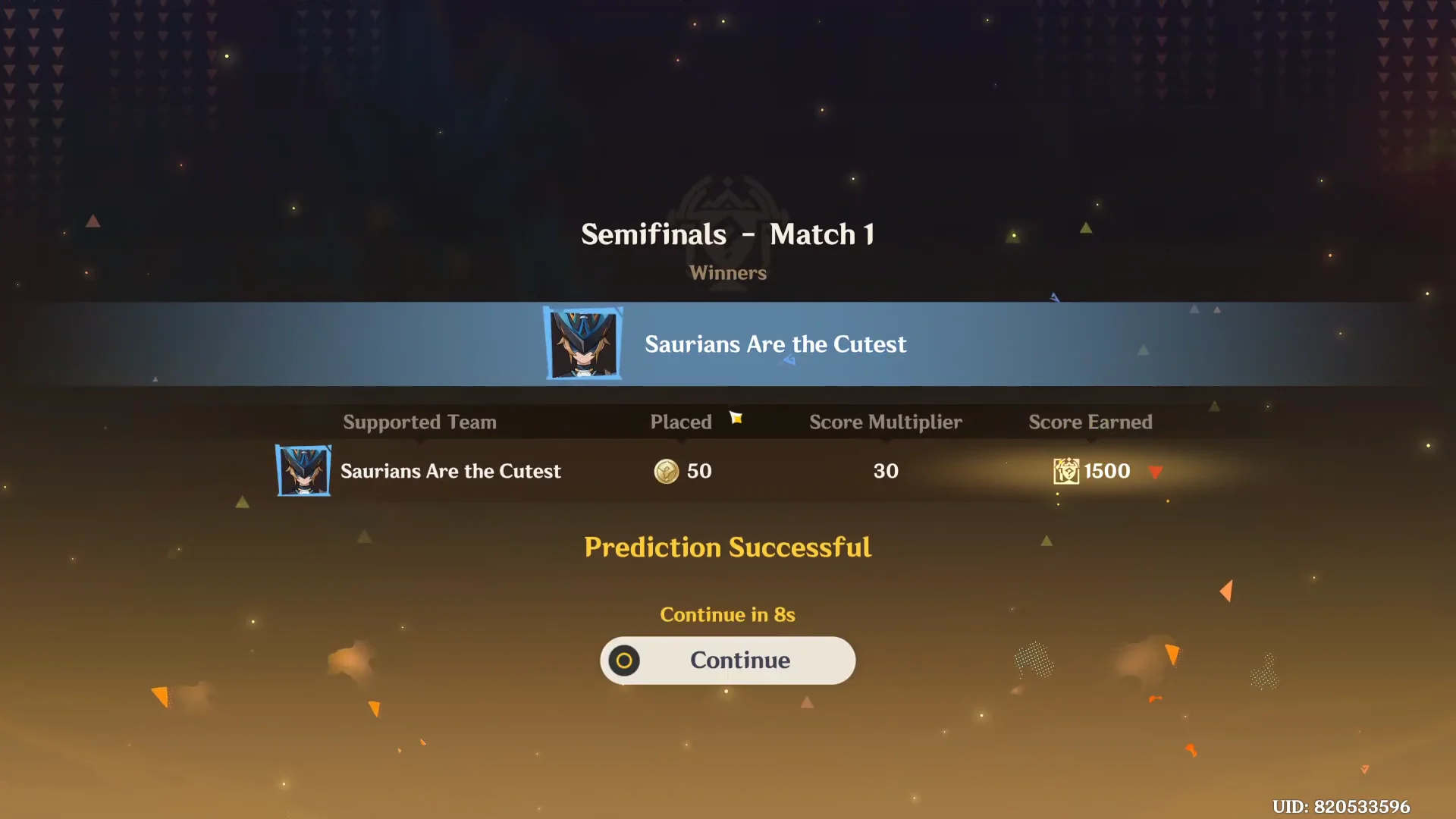 Semifinals Match 1 Result Screen