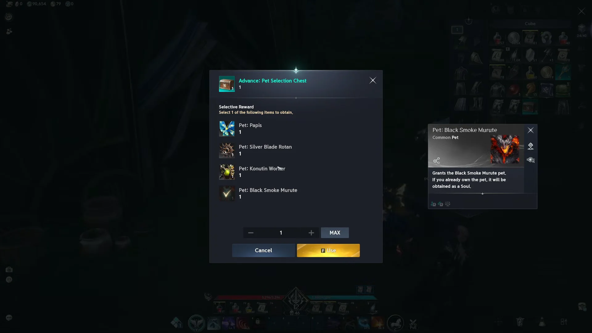 Pet Selection Chest interface