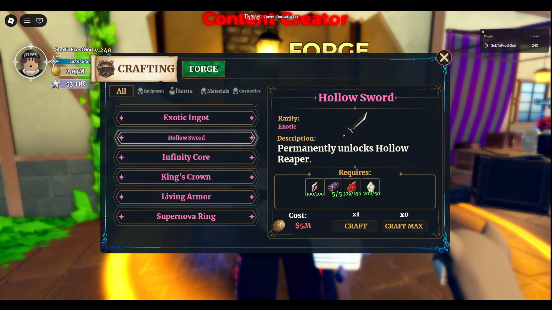 Forge & Hollow Sword Crafting