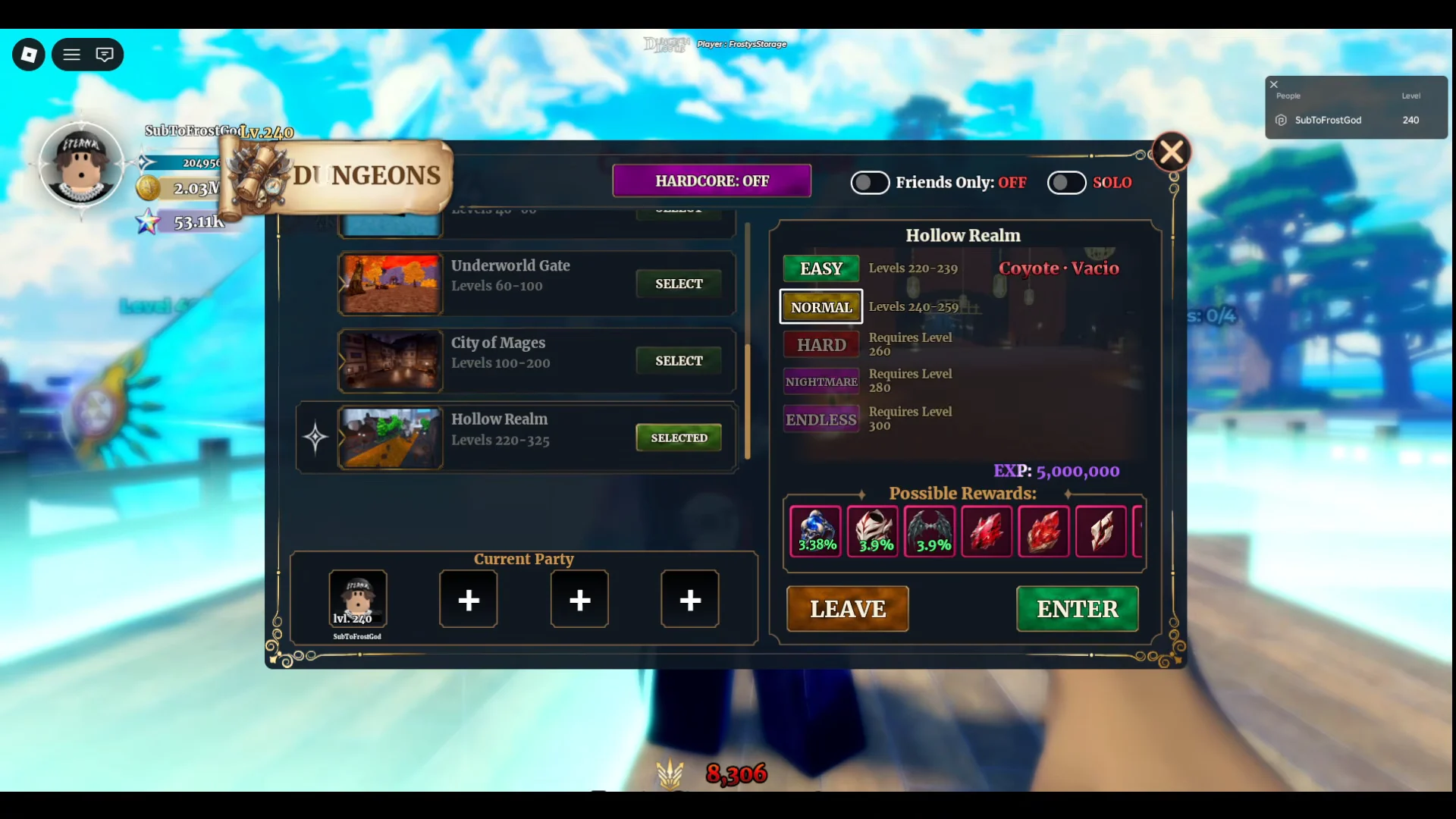 Dungeon Menu & Hollow Realm