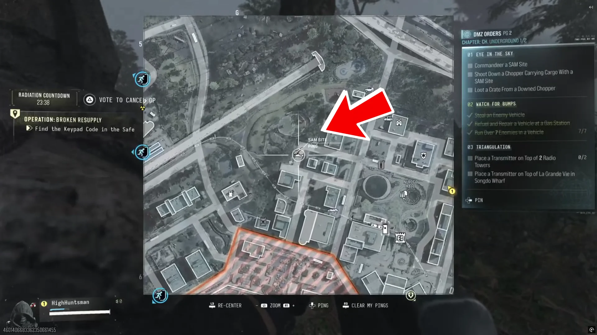 SAM site on tac map