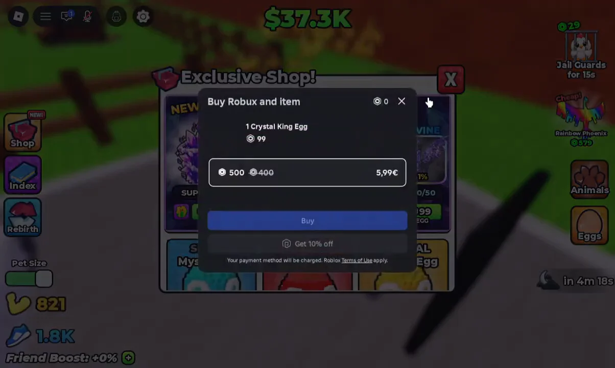 Robux purchase prompt