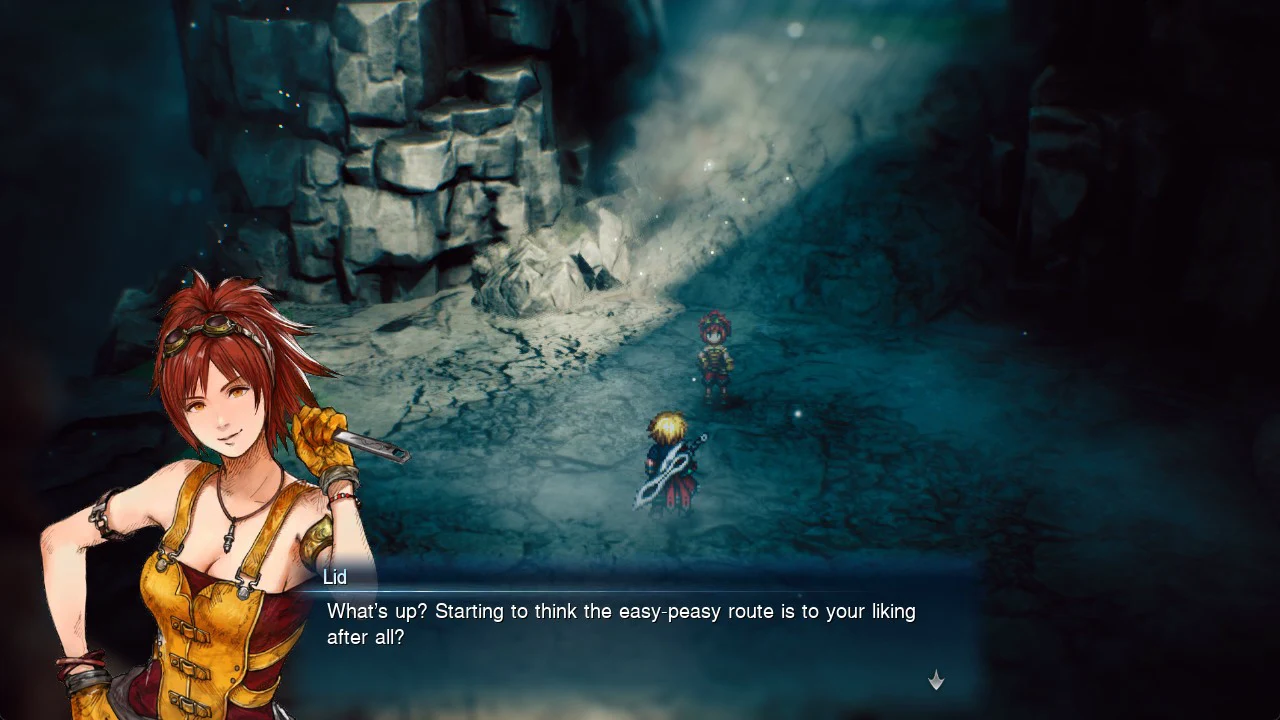 Lid in the cave asking whether the party wants the easy route after all
