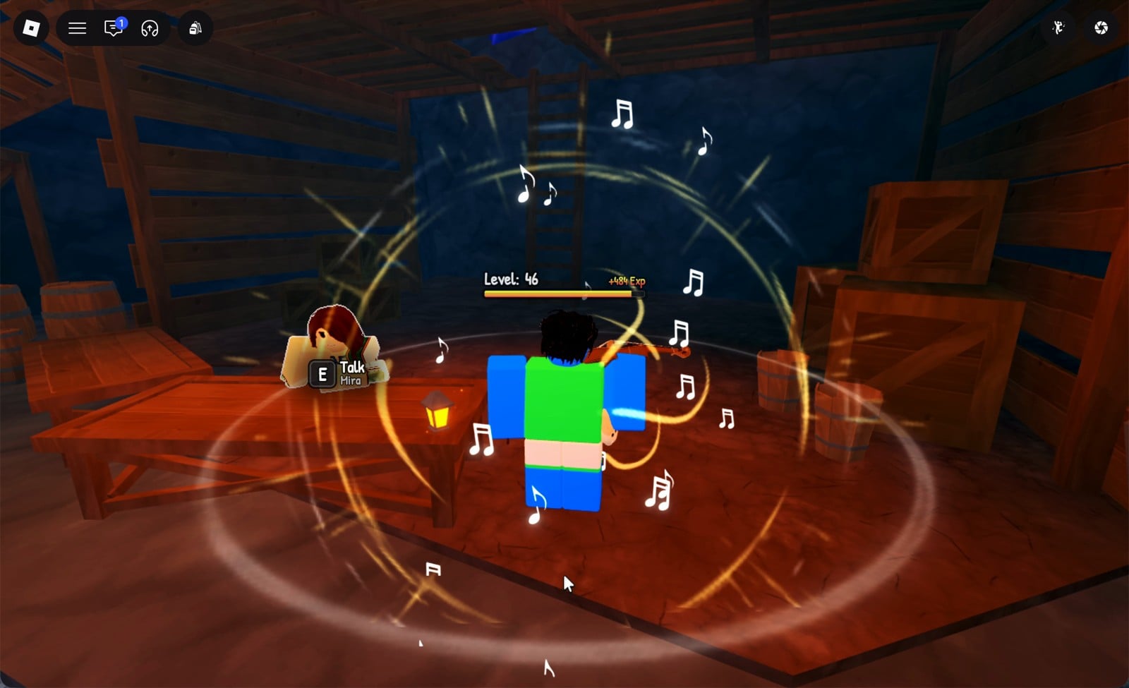 Gold rings and music notes bursting around the character after a perfect catch in SCROOMS