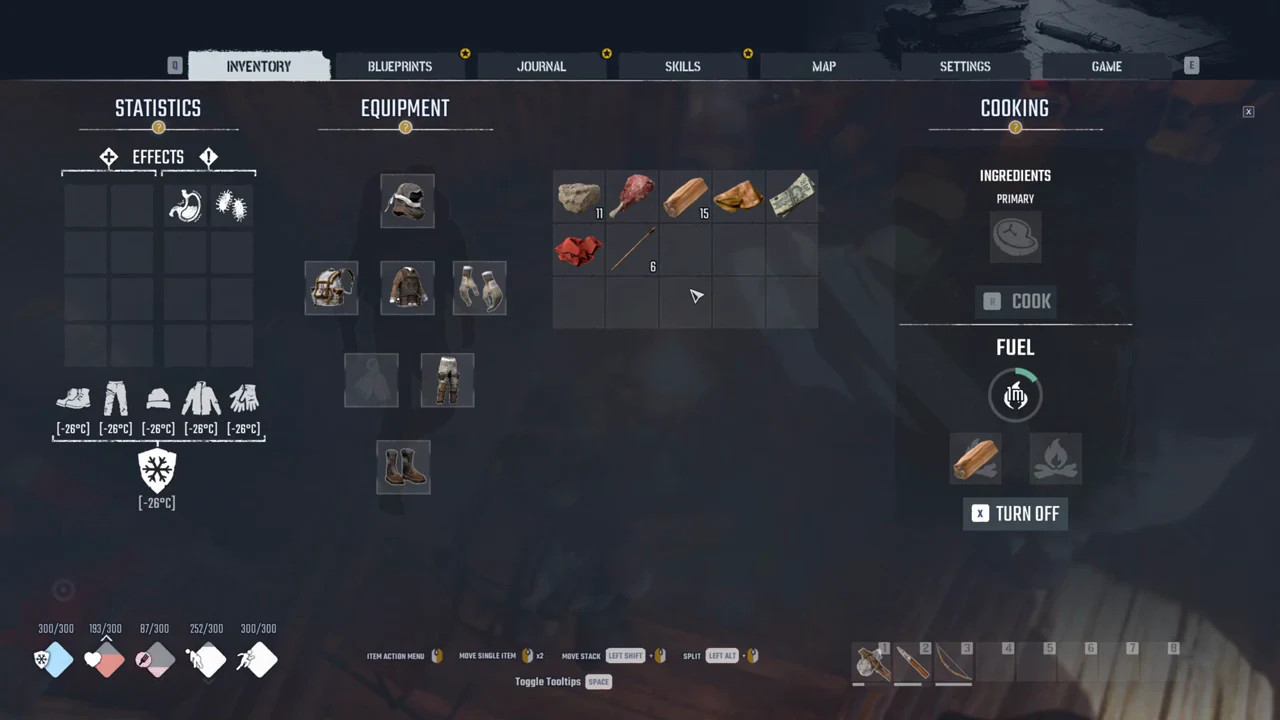 Cooking panel with one wood fueling the lit fire and the Turn Off button shown