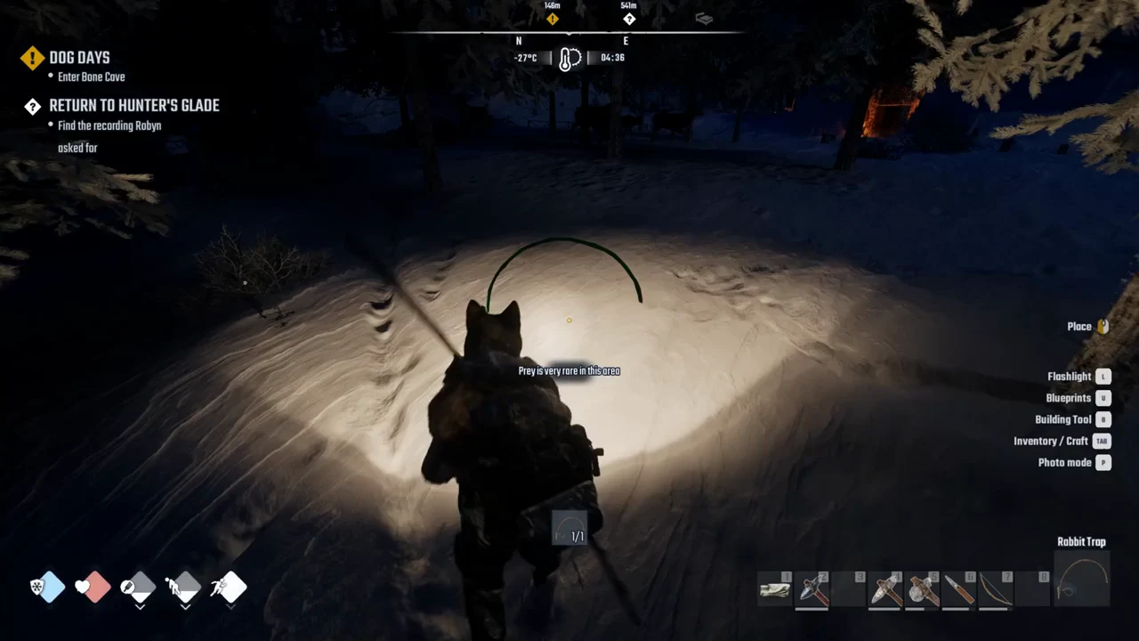 Green snare placement preview positioned on open snowy ground