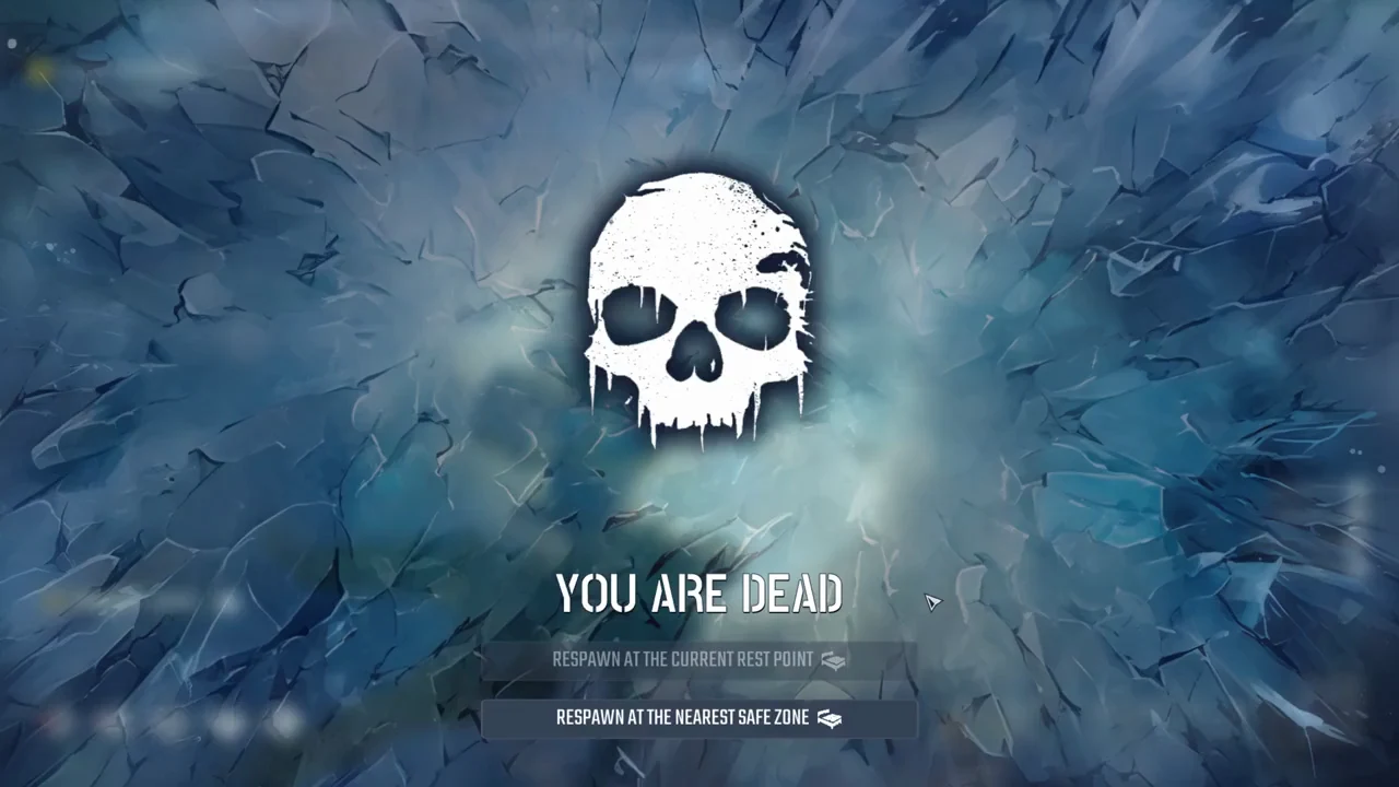 YOU ARE DEAD screen with the Respawn at the Nearest Safe Zone button highlighted