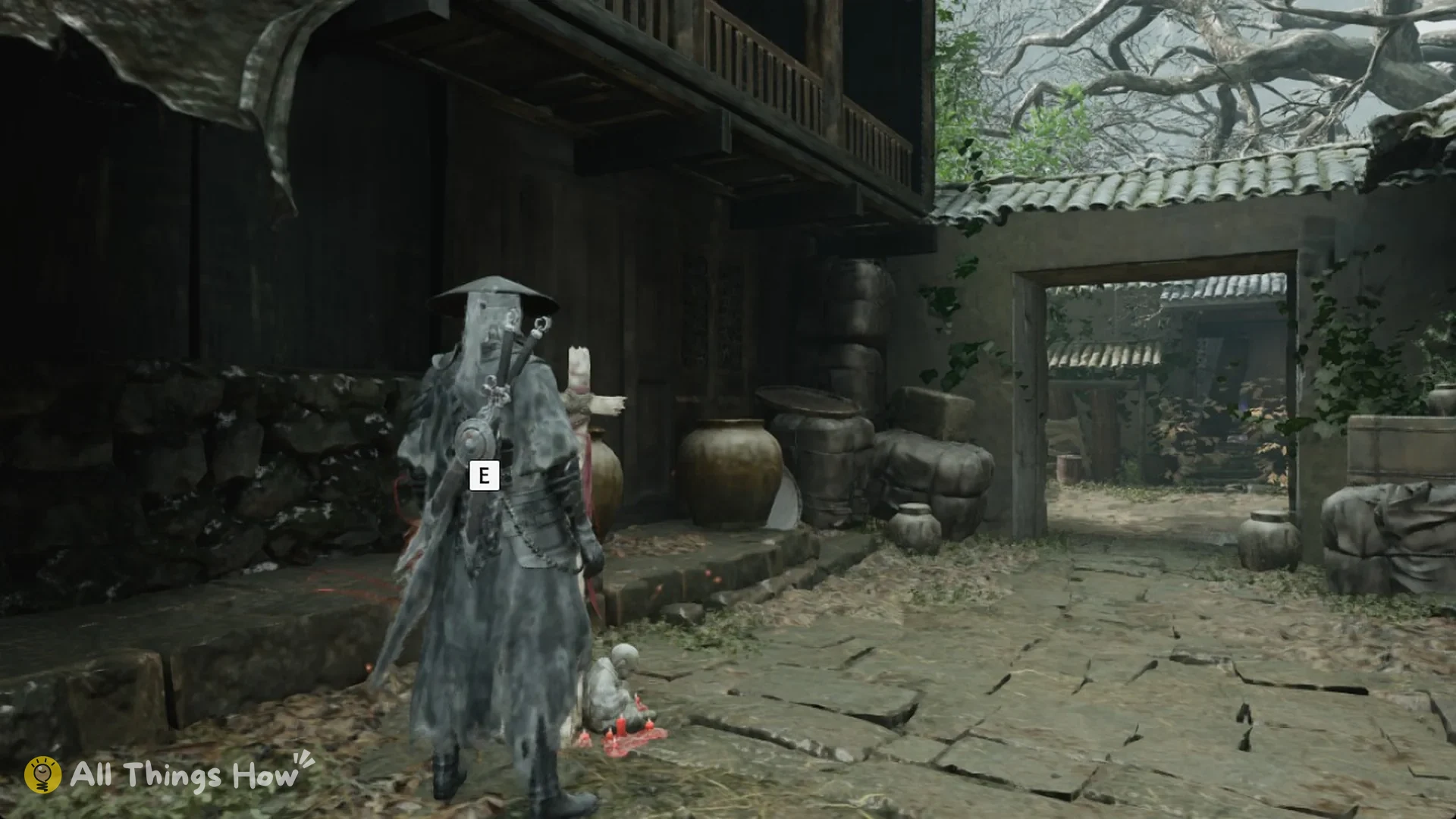 The E prompt at the Abandoned Wine Cellar bell under the bare tree, Phantom Blade Zero