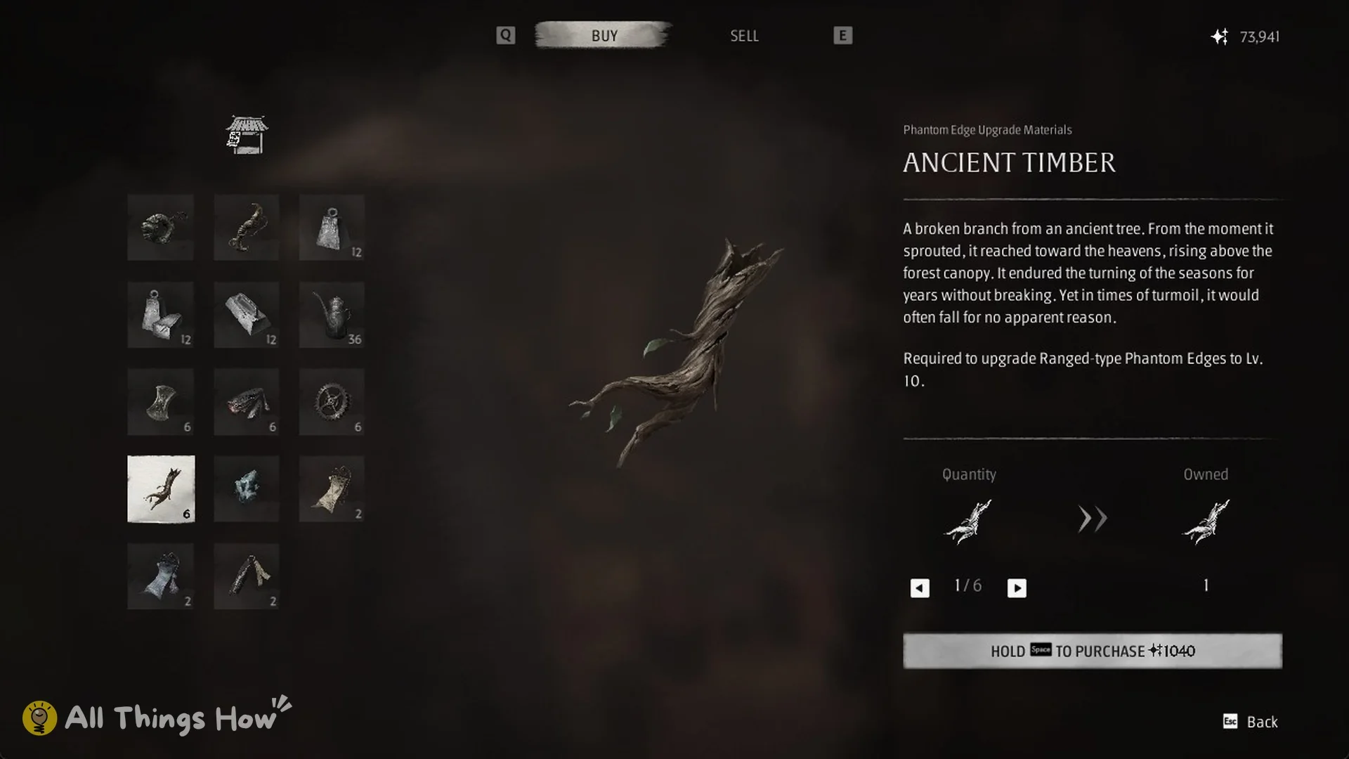 Ancient Timber in Quick Hand Zhang's shop for 1,040 Remnant Dust in Phantom Blade Zero