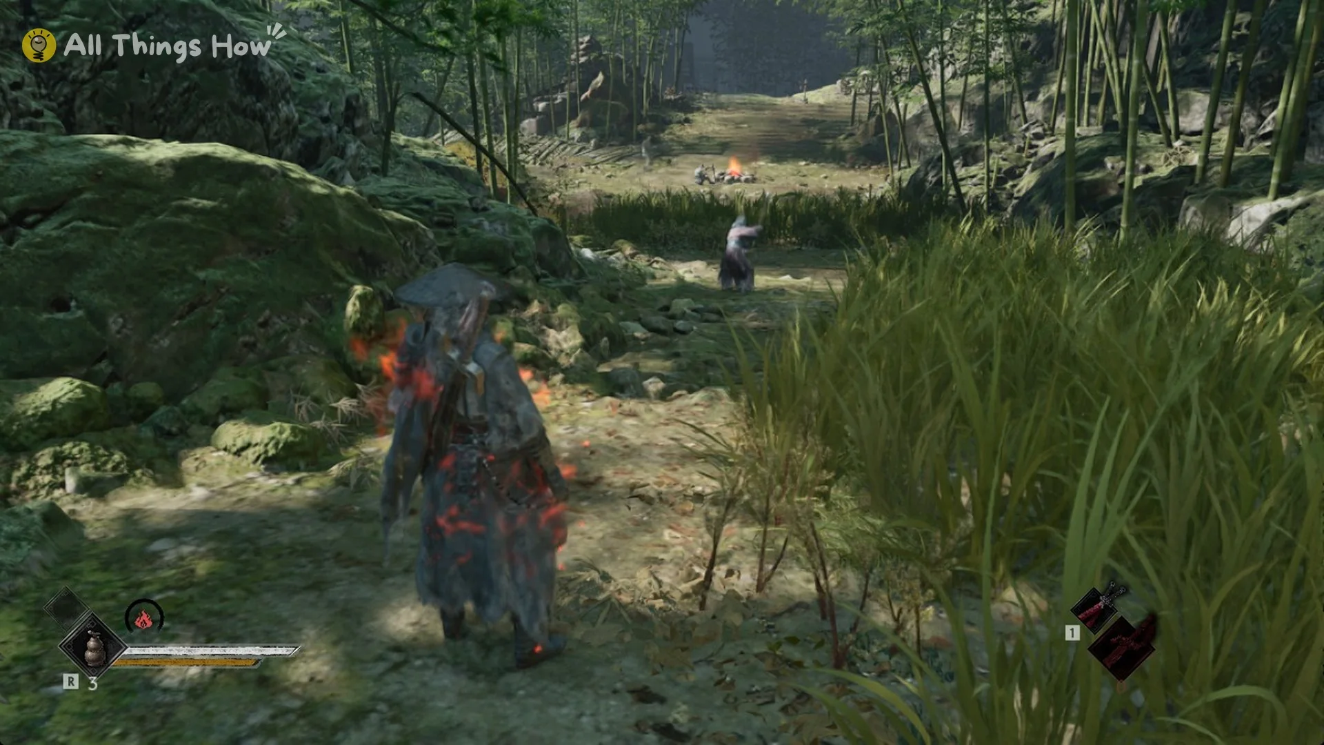 The next bandit at a campfire further up the path in Phantom Blade Zero