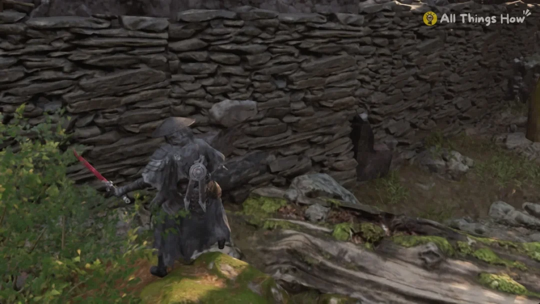 Soul in green undergrowth beside a dry stone wall, Phantom Blade Zero