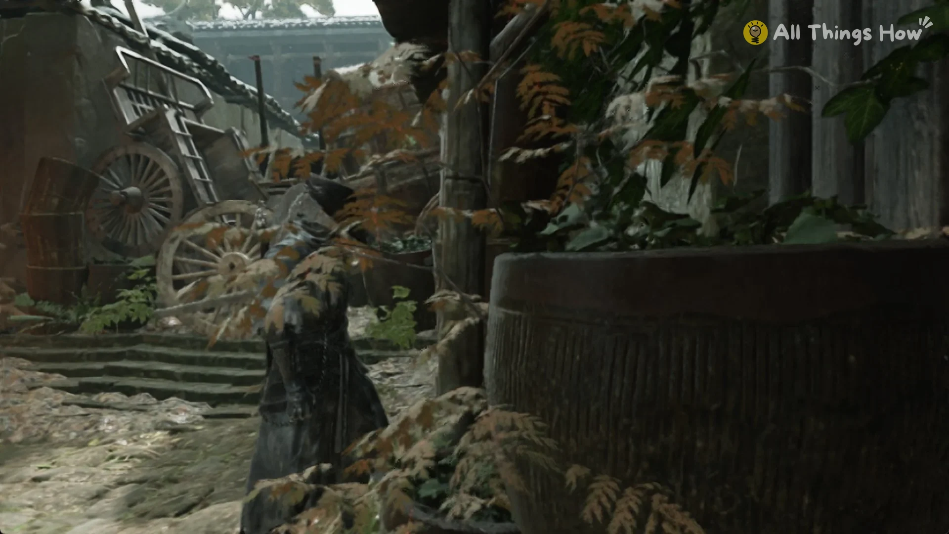 Soul beside a wooden cart in a town lane, Phantom Blade Zero