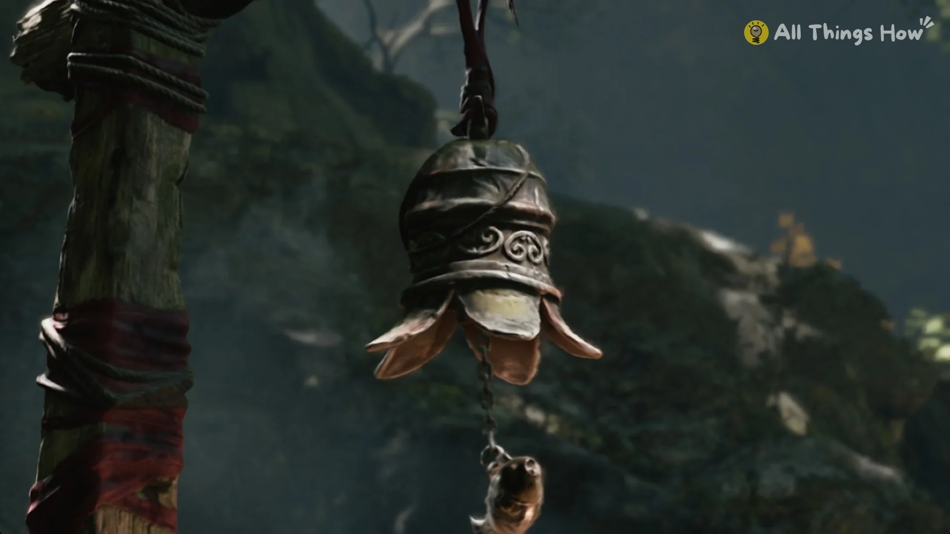 Close-up of the bronze bell in the first-touch cutscene in Phantom Blade Zero