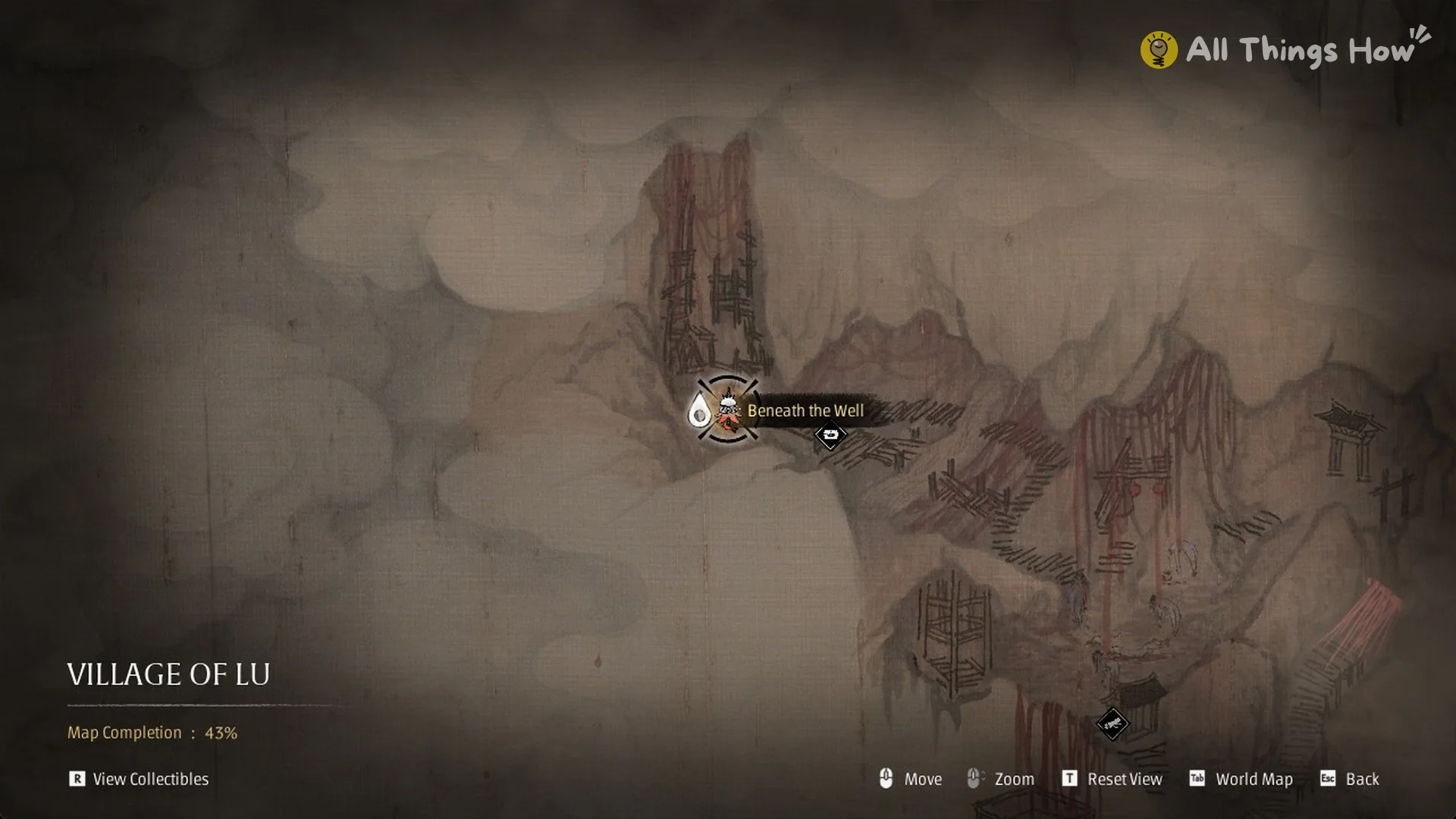 The Village of Lu map with the Beneath the Well label and Map Completion 43%, Phantom Blade Zero