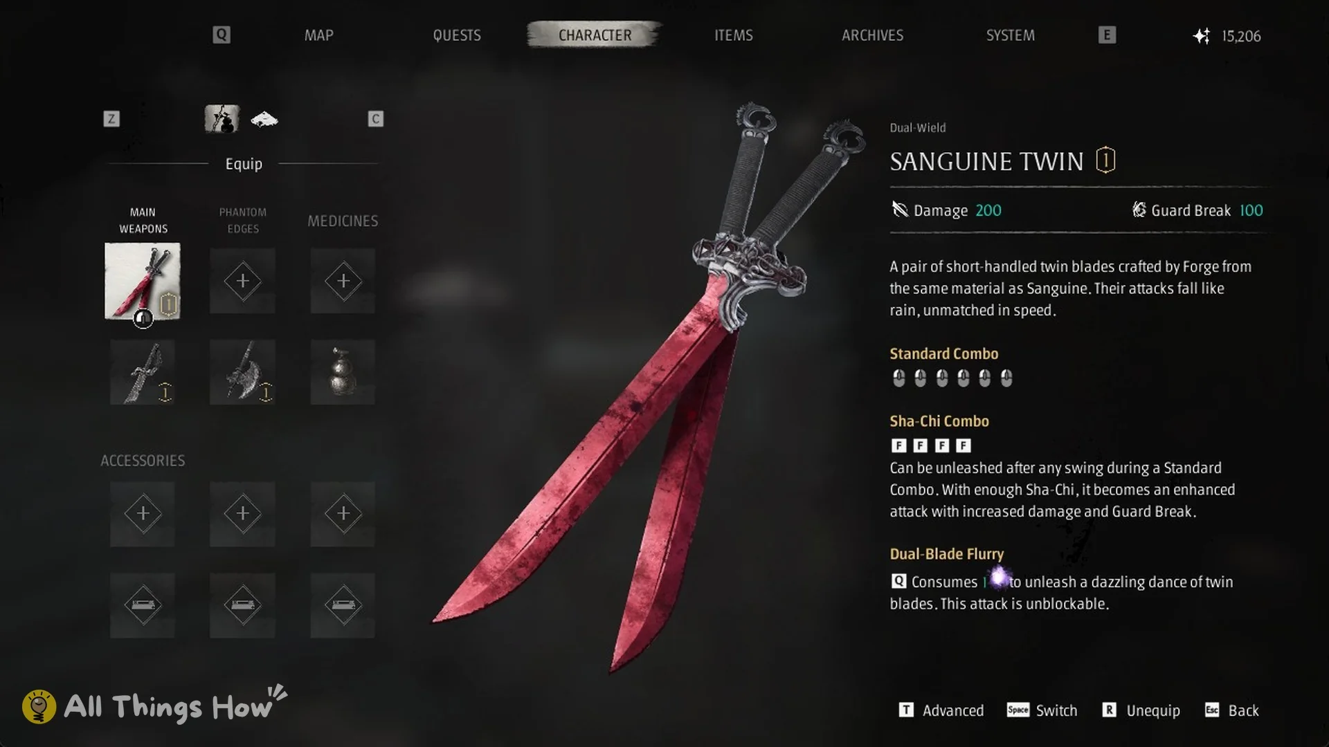 Sanguine Twin card in the Phantom Blade Zero Character menu