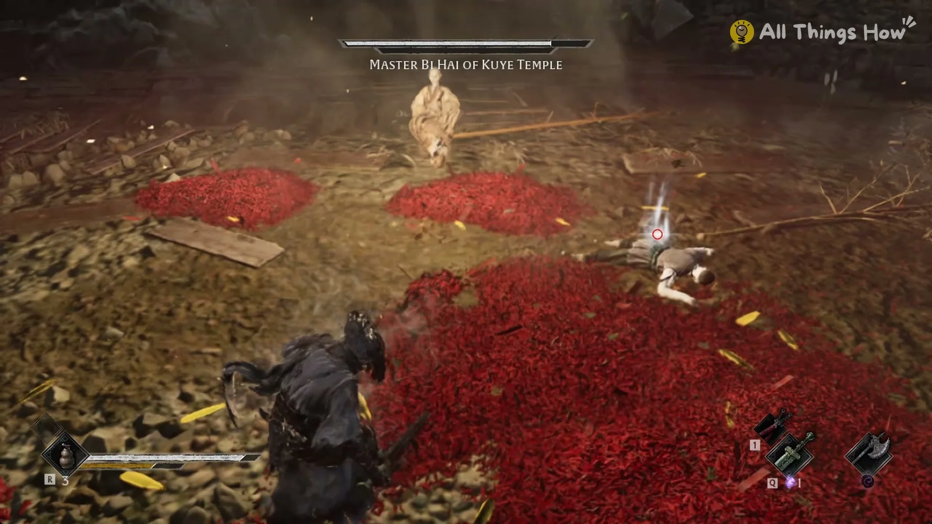 Master Bi Hai glowing gold across his arena, Phantom Blade Zero