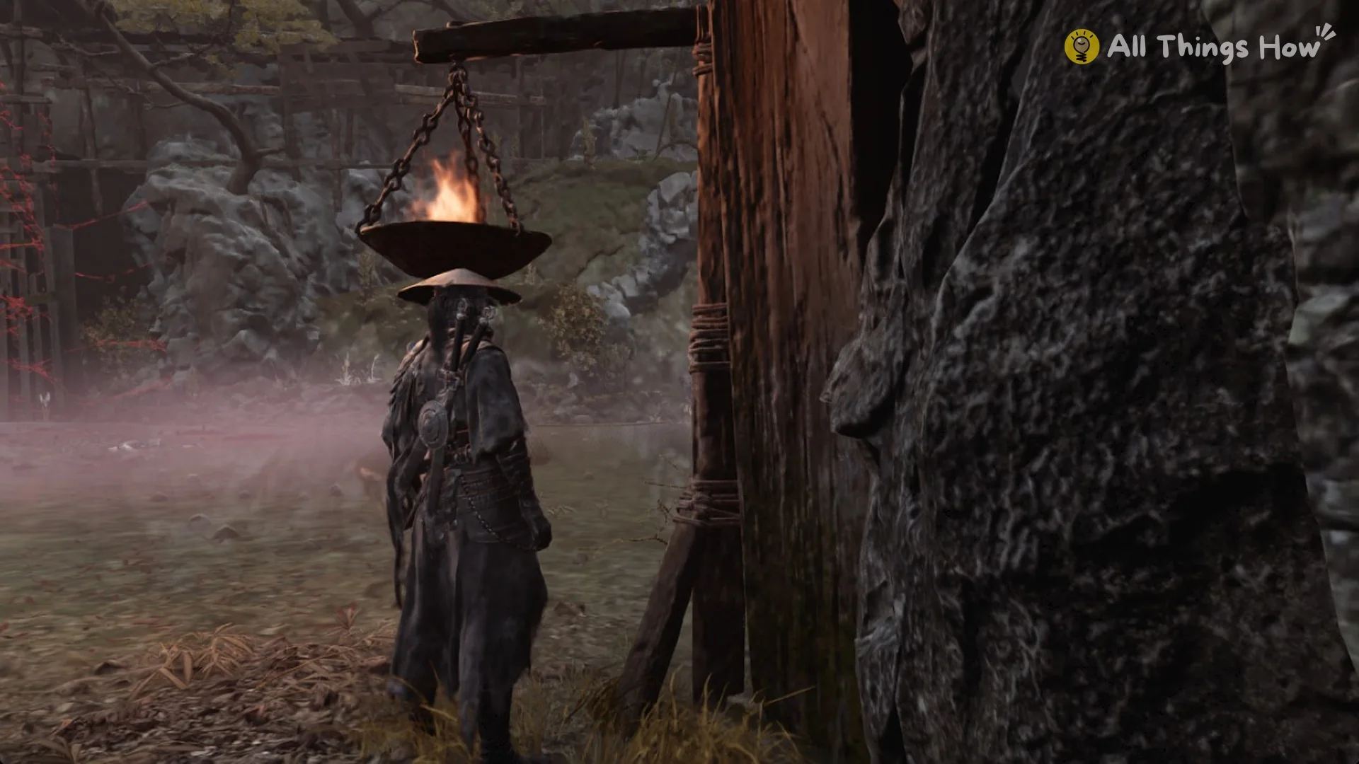 Soul under a hanging brazier at the pink fog by the Smuggler's Tunnel Entrance, Phantom Blade Zero