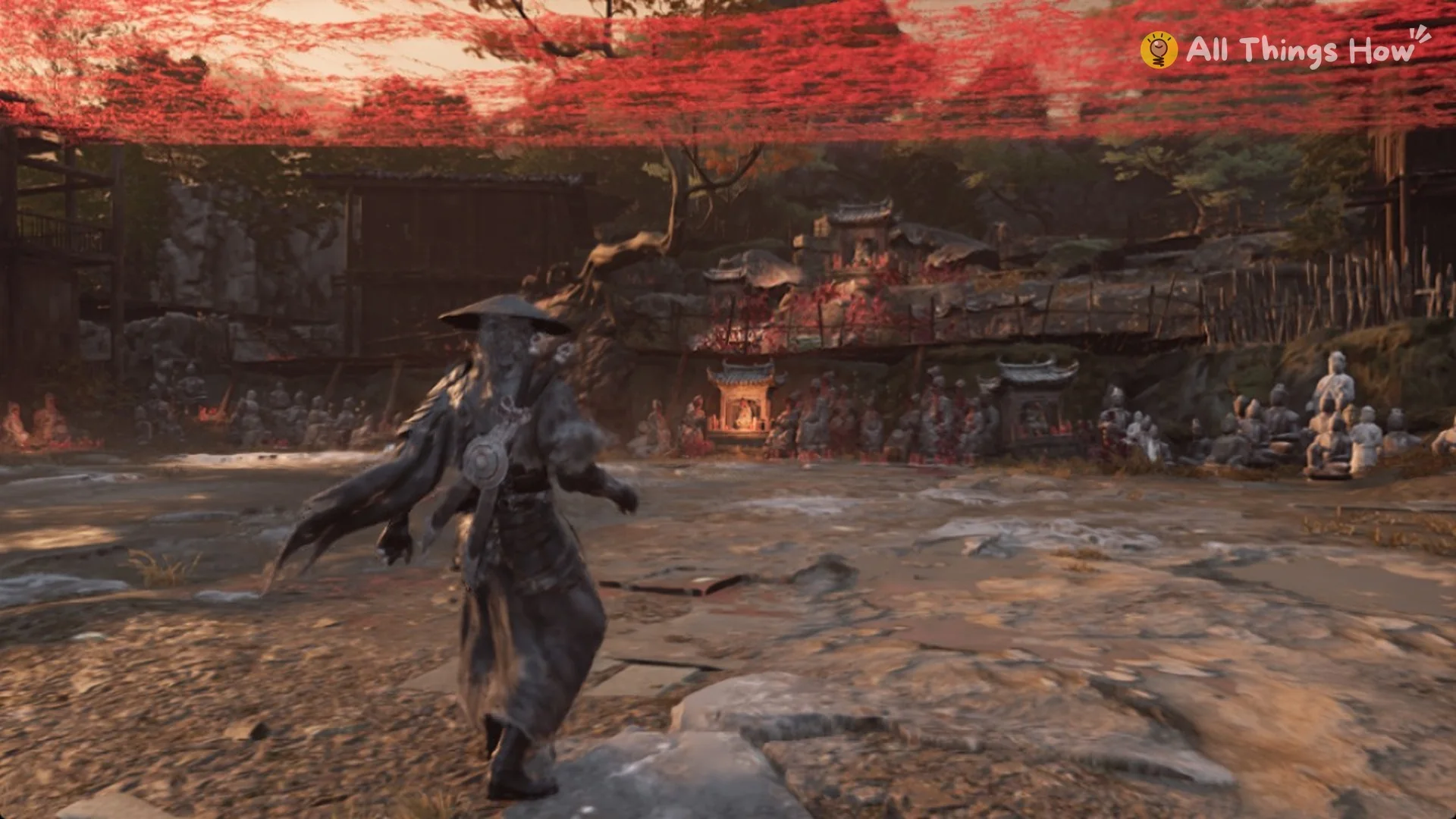 Soul walking into Master Bi Yuan's arena among the statues, Phantom Blade Zero