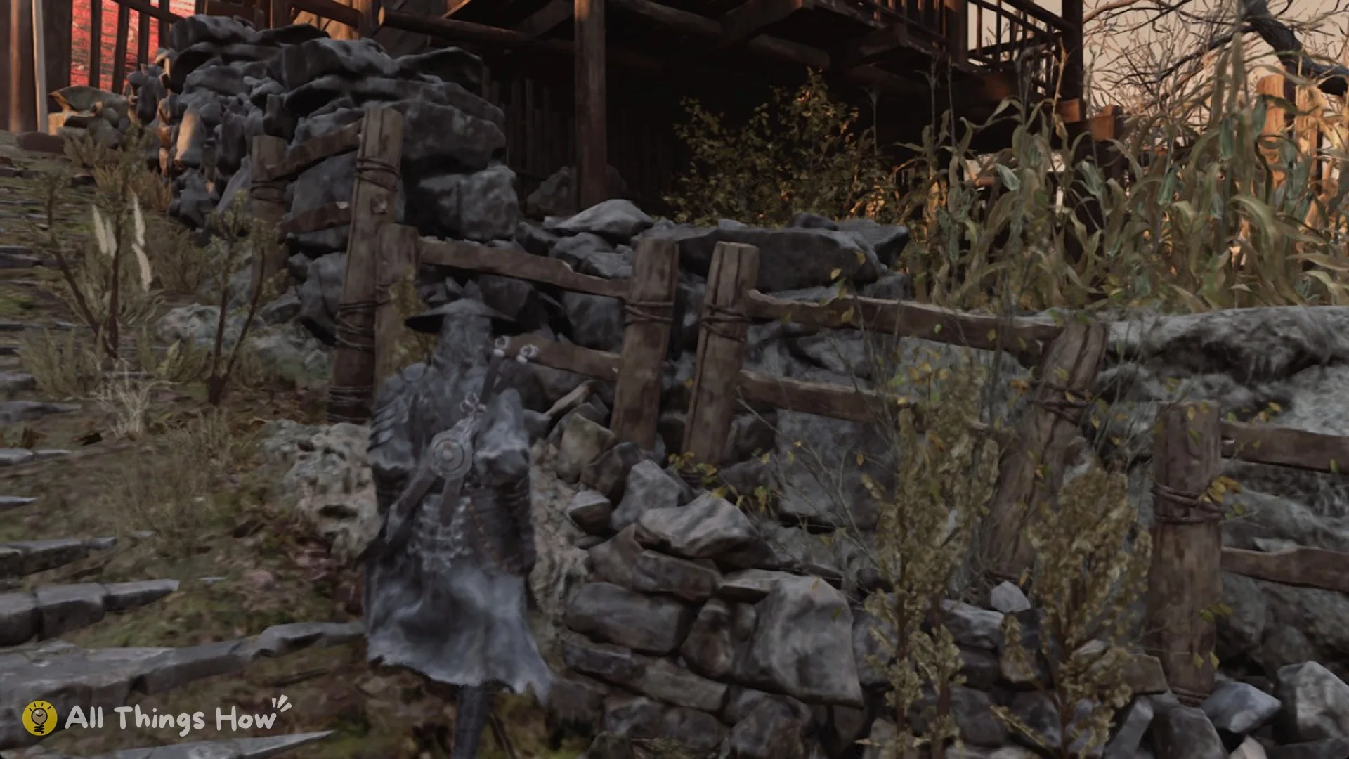 The fenced dry-stone path on the way to Master Bi Yuan's arena, Phantom Blade Zero