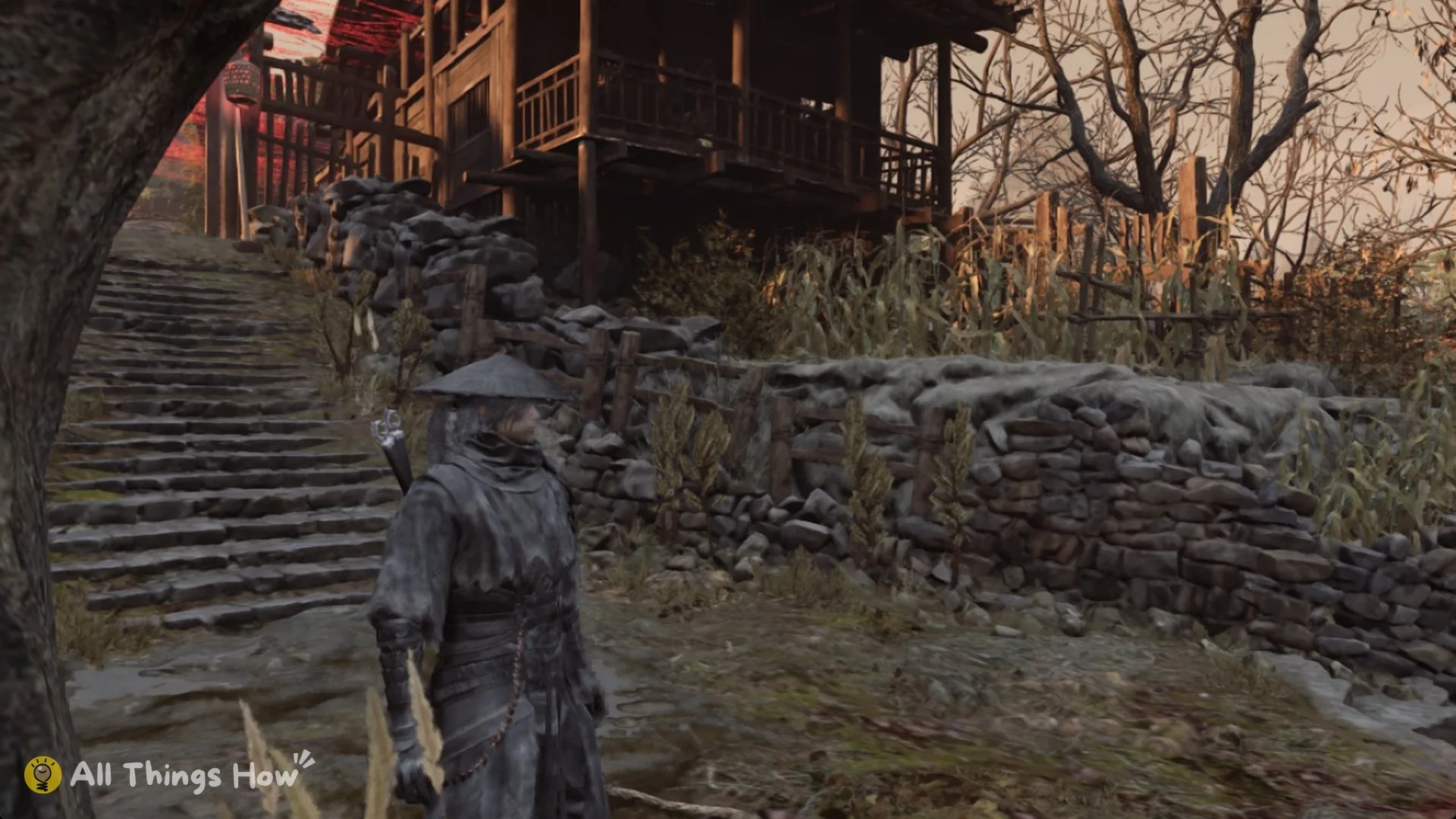 The stone stairs up from the Statue Grounds Entrance bell, Phantom Blade Zero