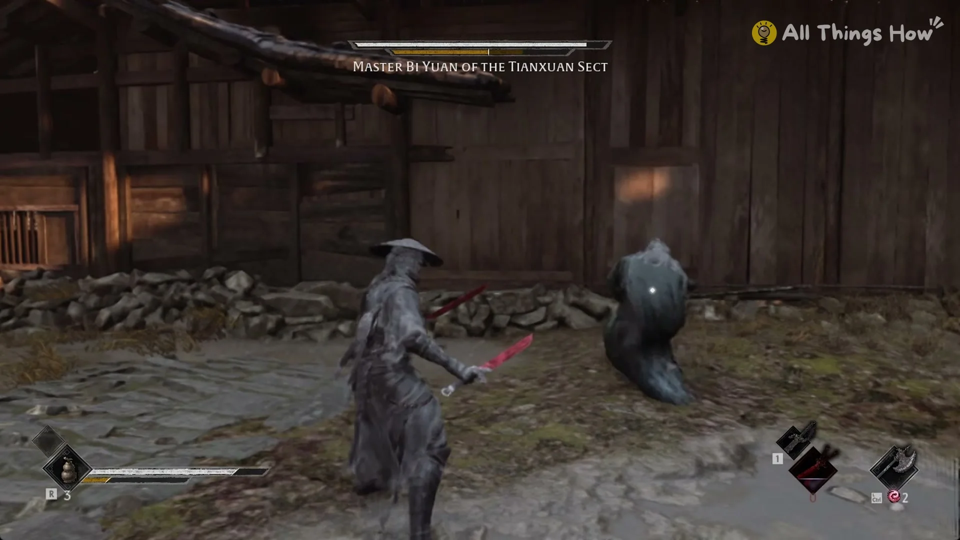 Master Bi Yuan winding up his heavy skill attack, Phantom Blade Zero
