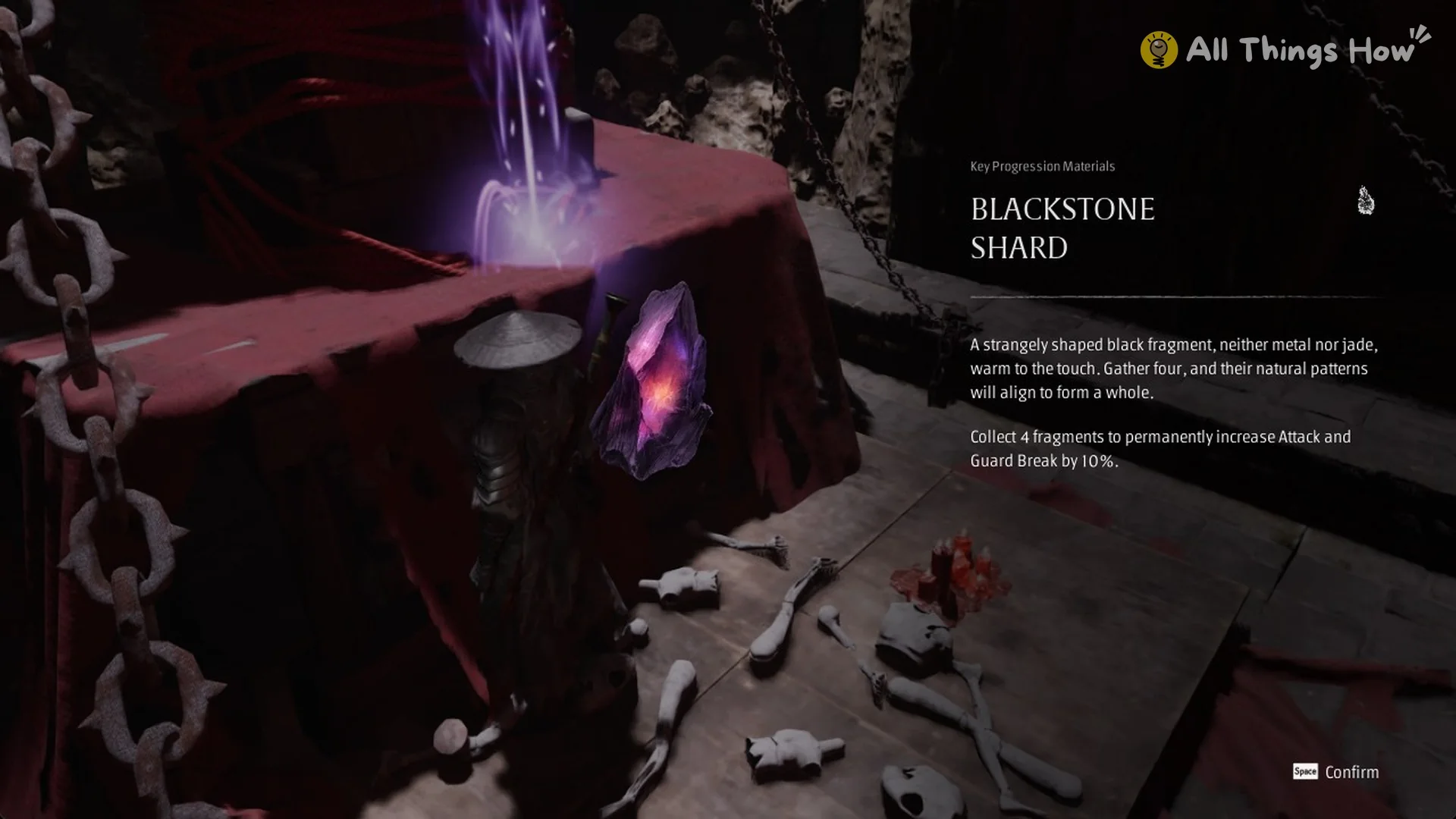 The Blackstone Shard item card at the puppet altar, Phantom Blade Zero