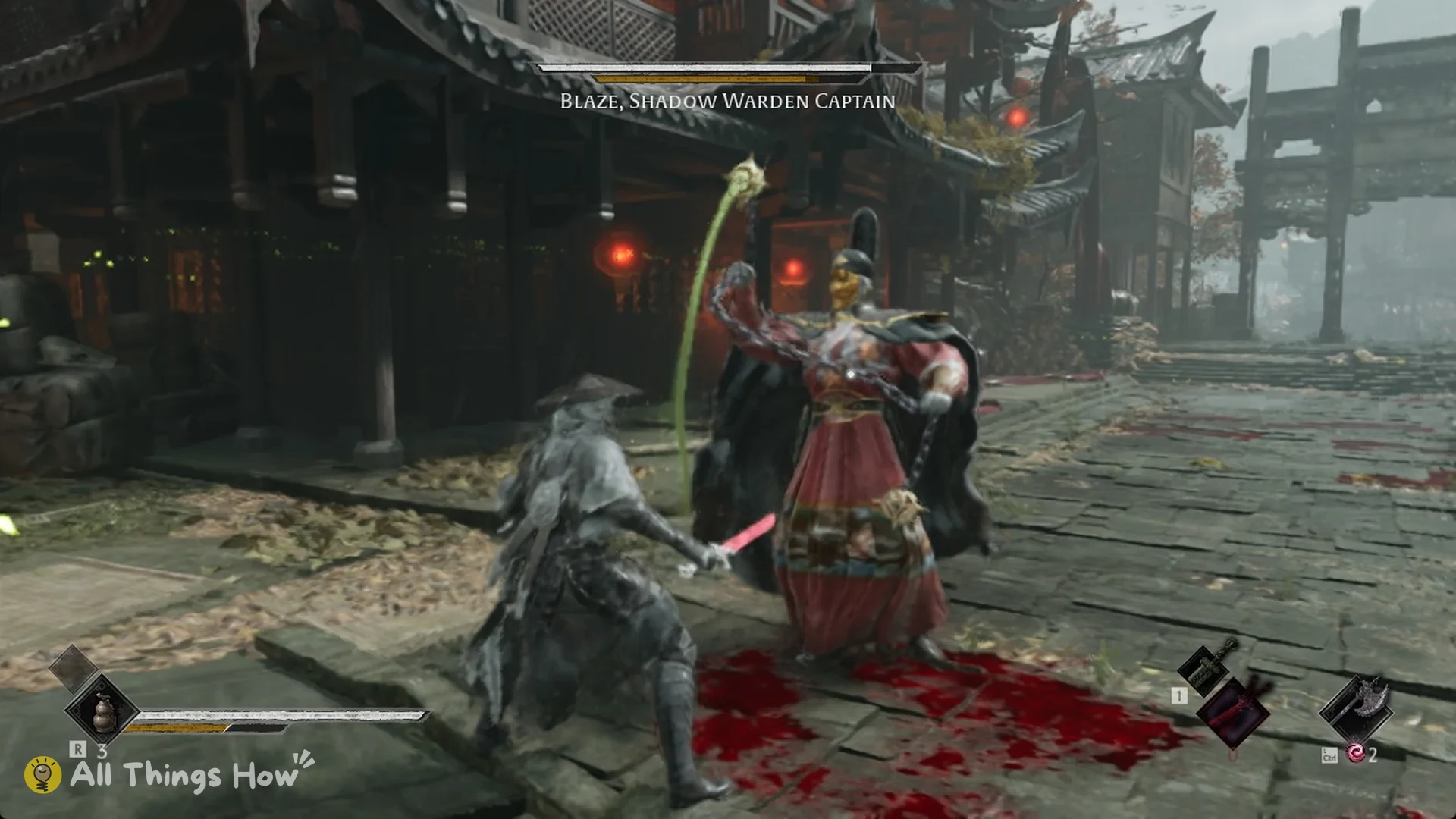 Blaze raising his green-tipped censer chain overhead, Phantom Blade Zero