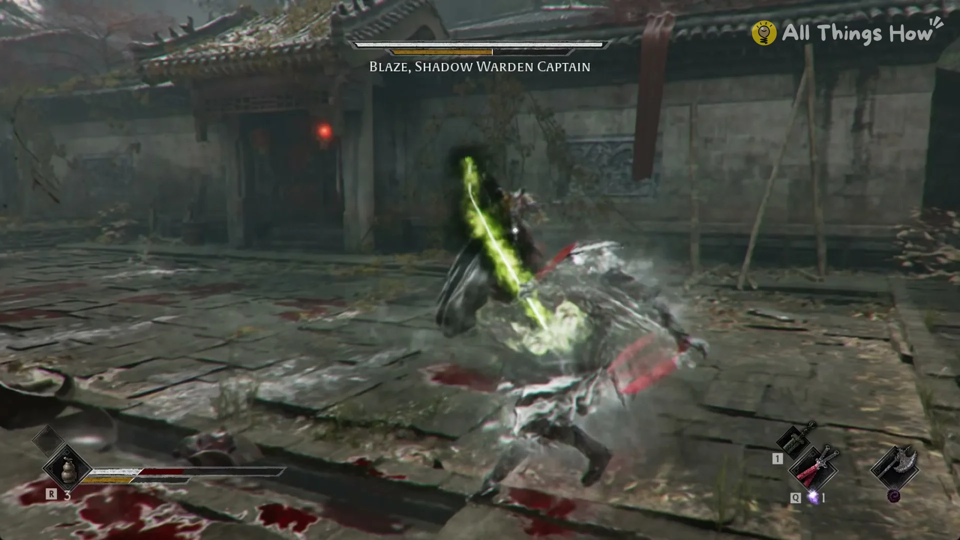 Blaze bringing the censer down in his overhead slam, Phantom Blade Zero