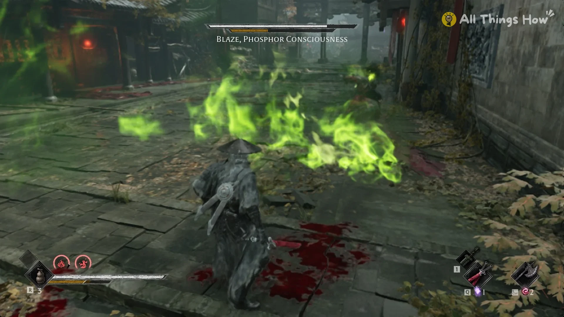 Green fire bursting up around Soul in the Blaze, Phosphor Consciousness phase, Phantom Blade Zero