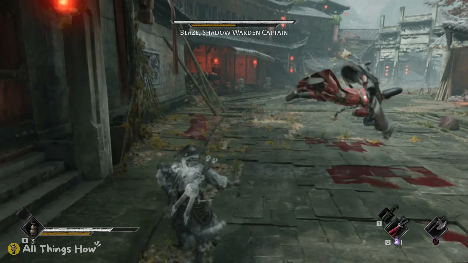 Blaze spinning through the air in his leaping attack, Phantom Blade Zero