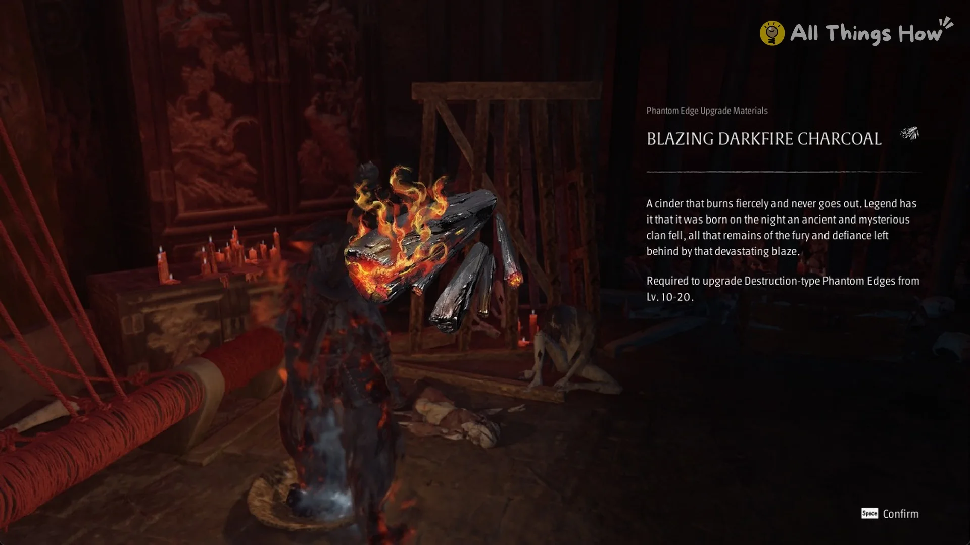 The Blazing Darkfire Charcoal item card in the puppet workshop, Phantom Blade Zero