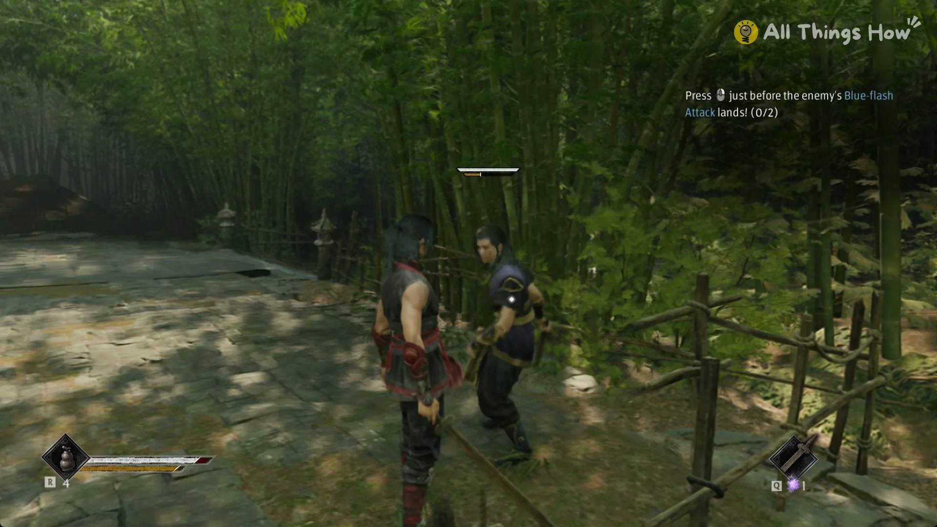 Phantom Blade Zero task prompt to press Block just before the enemy's Blue-flash Attack lands