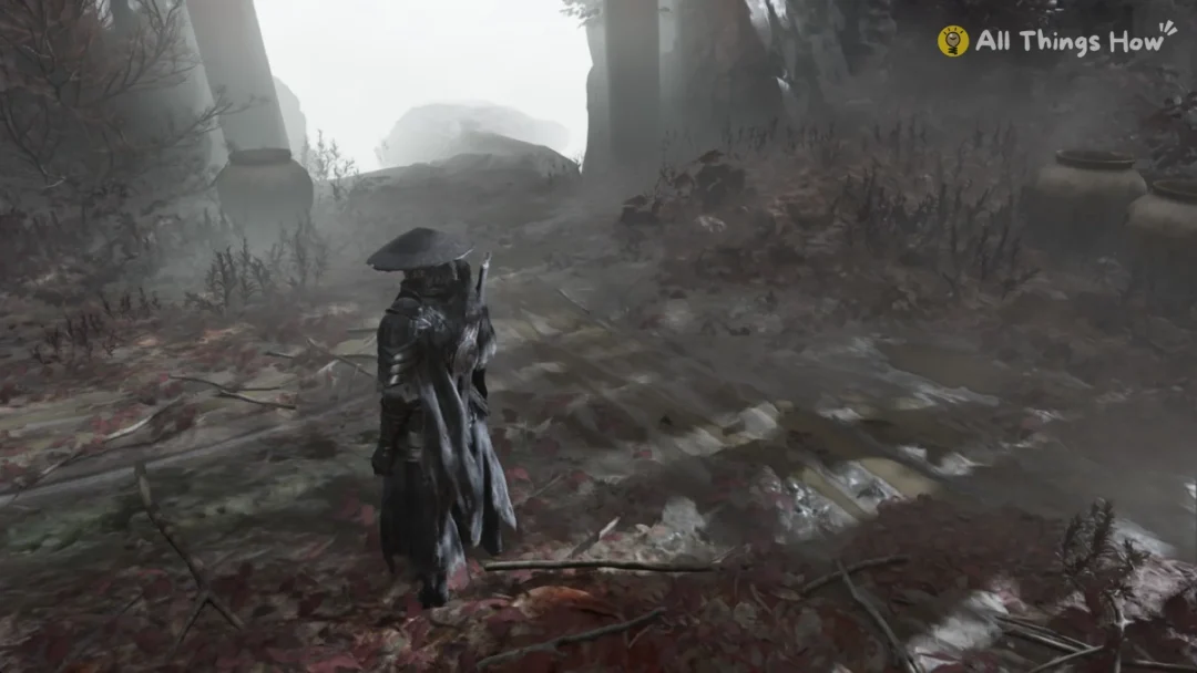 Soul walking the misty forest path above the Crimson Forest cellar gate, Phantom Blade Zero