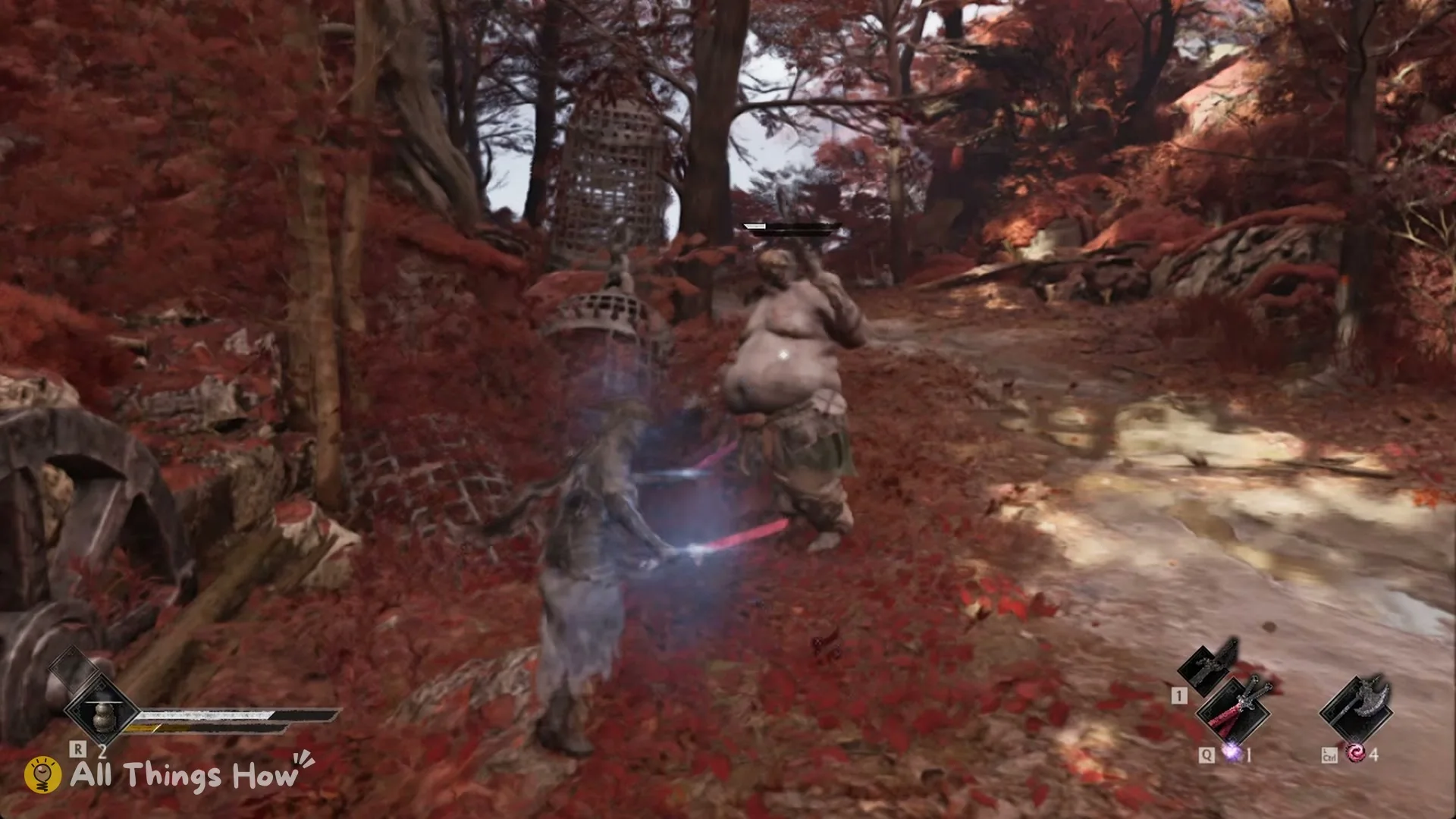 Blue parry flash as Soul parries the Butcher's swing in Phantom Blade Zero