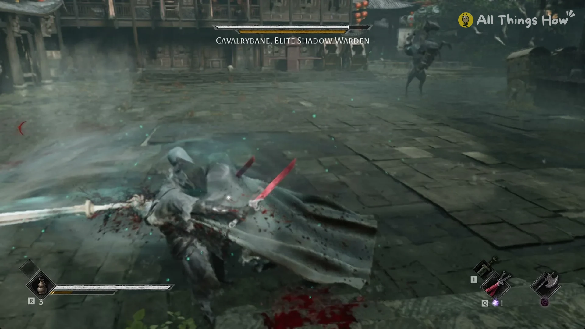 Cavalrybane spinning with his cloak flaring in a low glaive sweep in Phantom Blade Zero