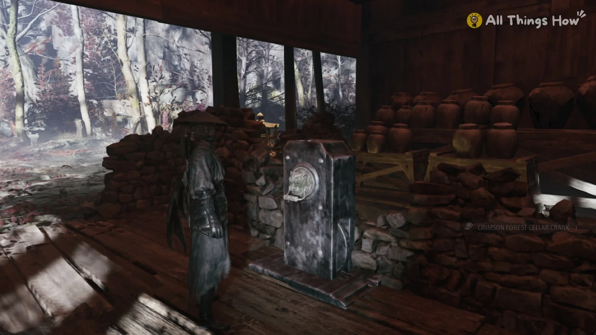 The Crimson Forest Cellar Crank fitted in its socket with the crank -1 notice in Phantom Blade Zero