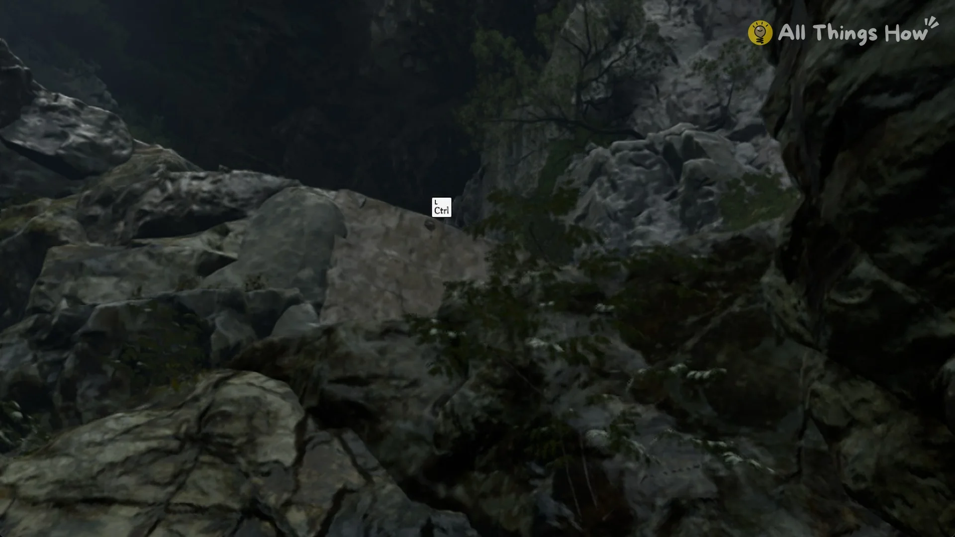 L Ctrl grapple prompt on an anchor point at the top of a block-shaped cliff in Phantom Blade Zero