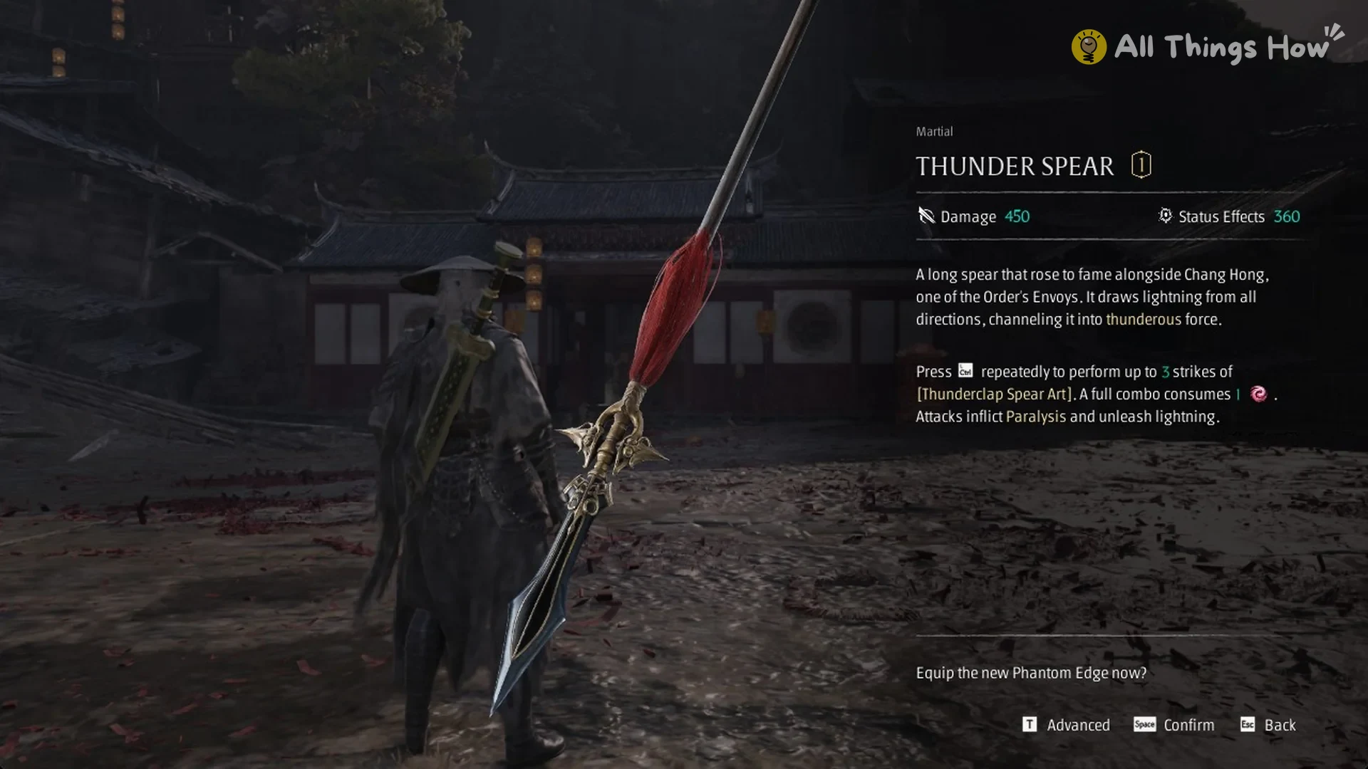 Thunder Spear Phantom Edge card, Damage 450, Status Effects 360, in Phantom Blade Zero