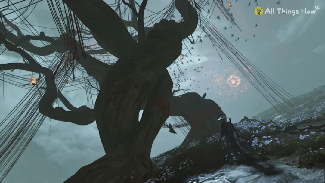 A huge thread-wrapped tree in the Crimson Forest, Phantom Blade Zero